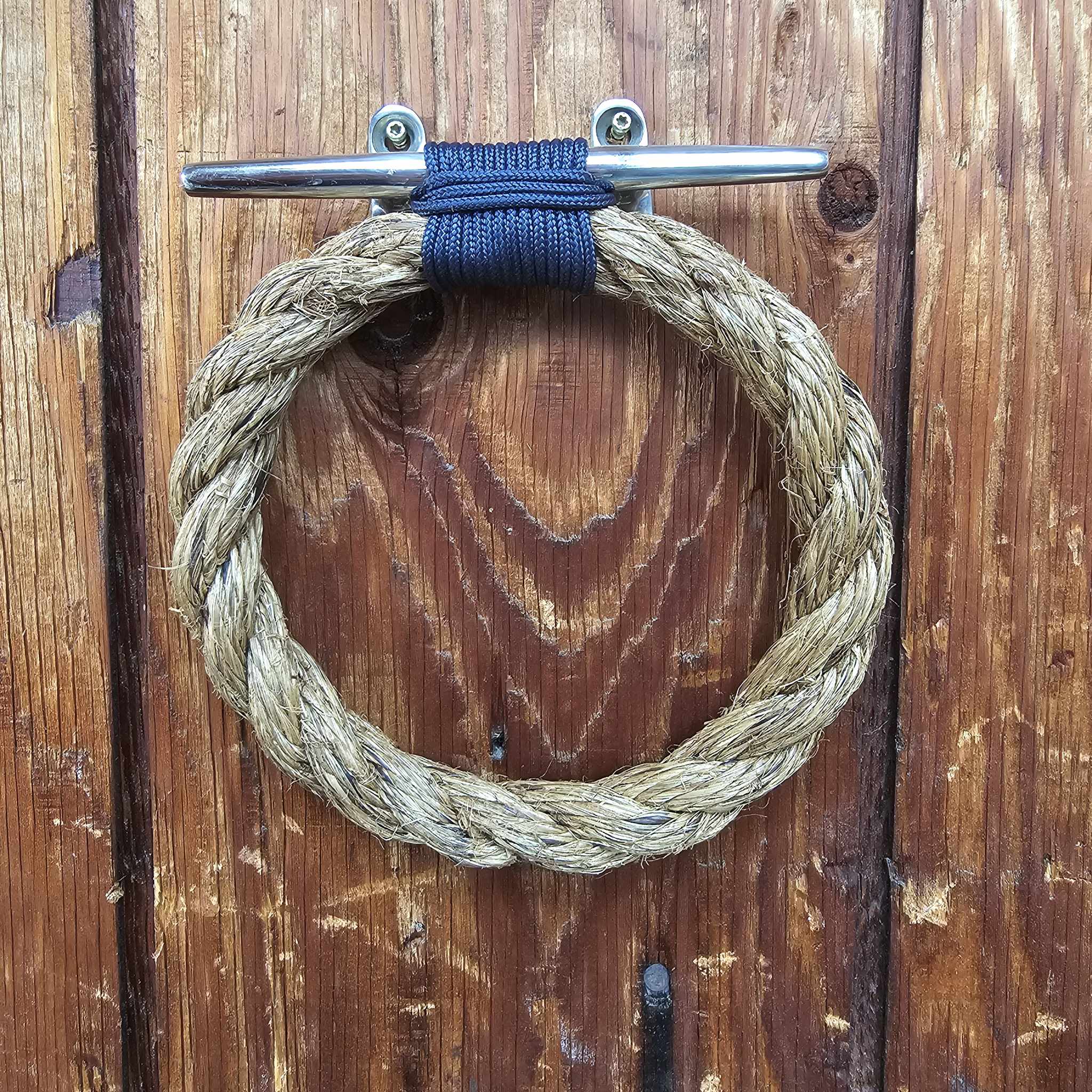 Stainless & Manila Rope Towel Ring | Nautical Bathroom Decor