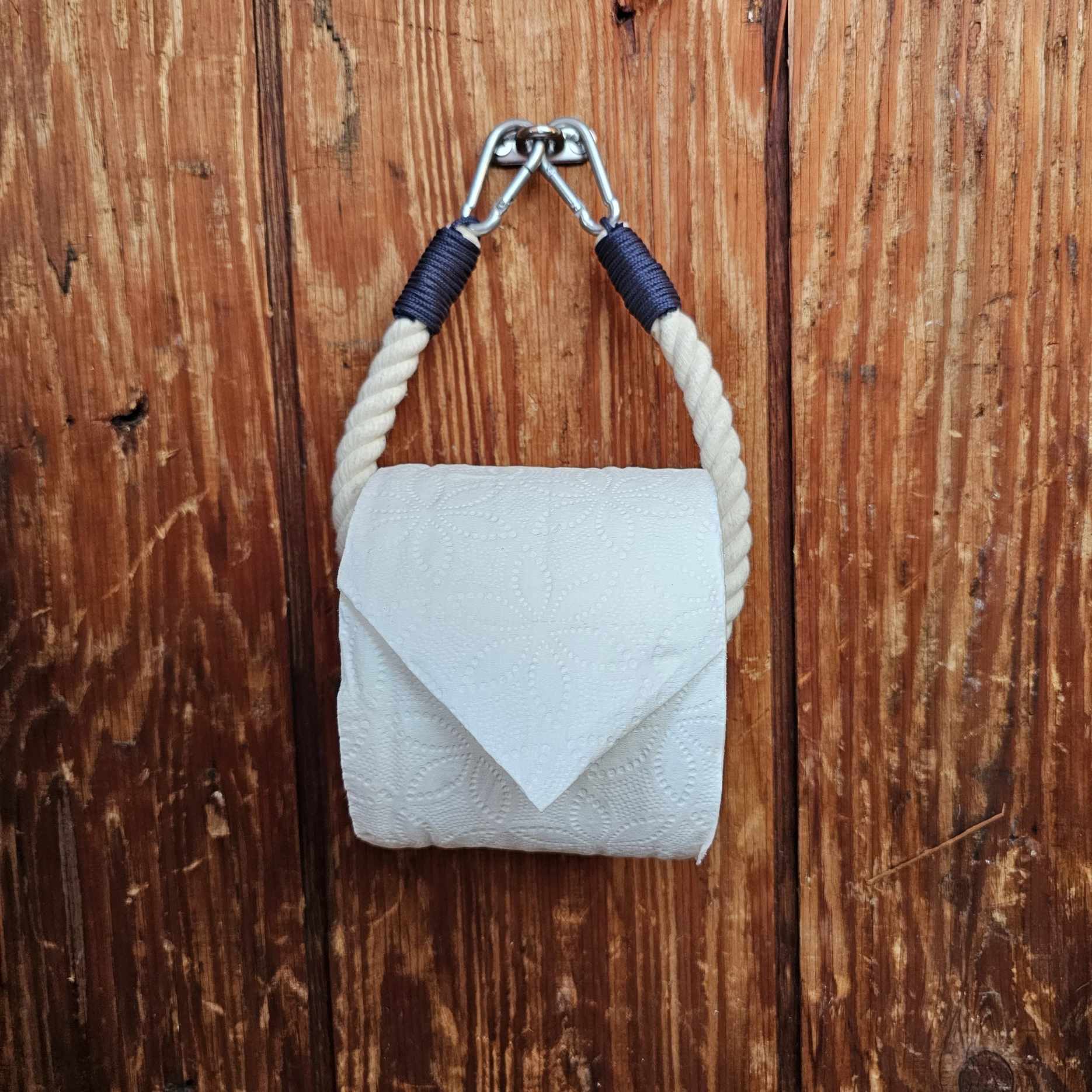 Off White Cotton Nautical Toilet Paper Holder | Nautical Bathroom Decor