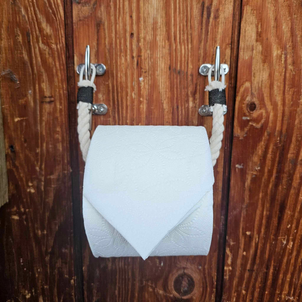 Off White Cotton Toilet Paper Holder with Stainless Cleats | Nautical Bathroom Decor
