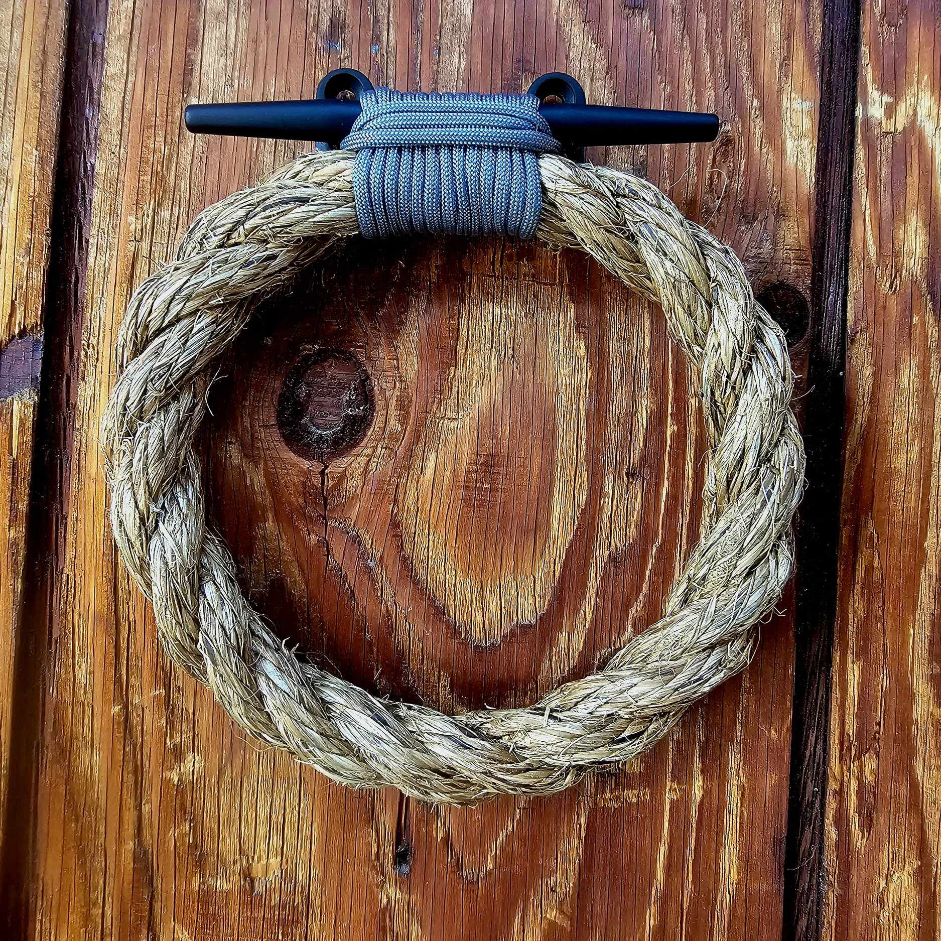 Black Stainless & Manila Rope Towel Ring | Handmade in Alaska