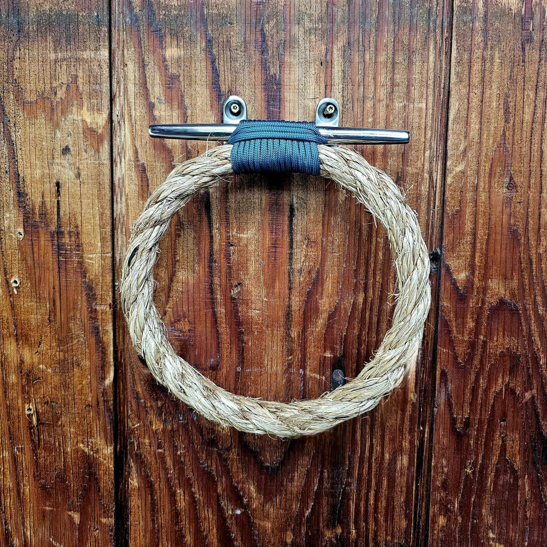 Stainless & Manila Rope Towel Ring | Nautical Bathroom Decor