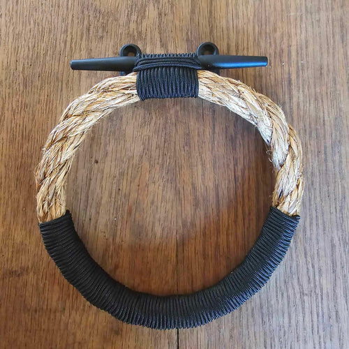 Rope Towel Ring Rack Manila with Double Accent and Black Cleat