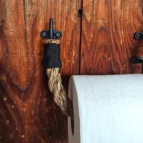 Black Stainless & Manila Rope Towel Ring + TP Holder | Nautical Decor