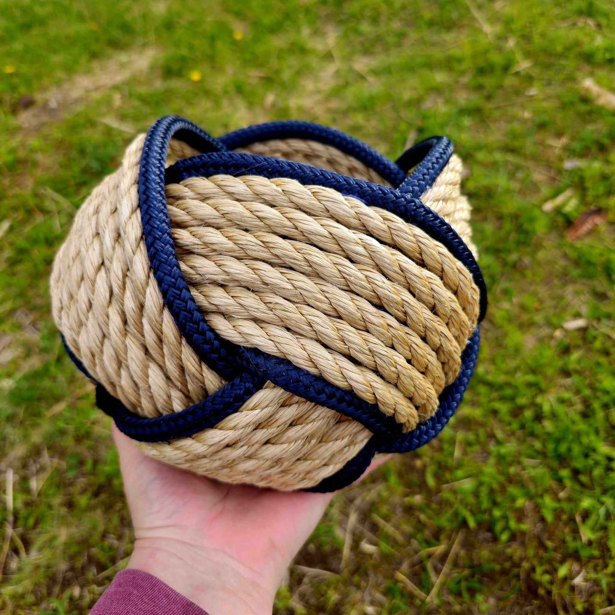 Tan Navy Woven Bowl Basket Catch All ProManila Rope 6"x 6"