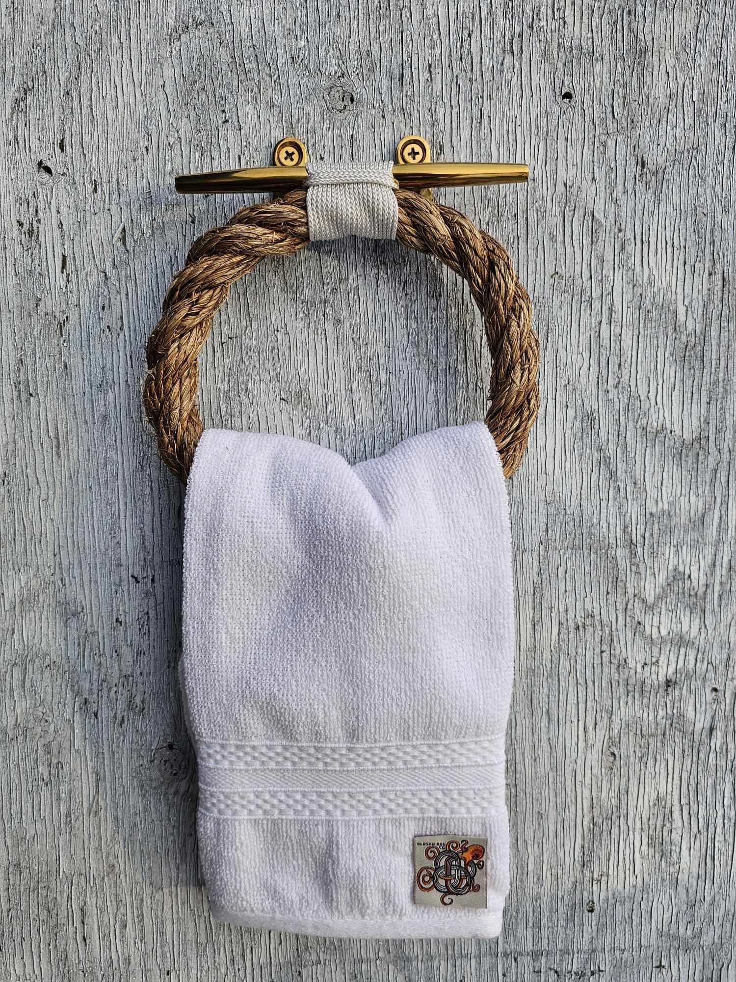 Manila Rope Towel Ring with Brass Cleat | Nautical Bathroom Decor