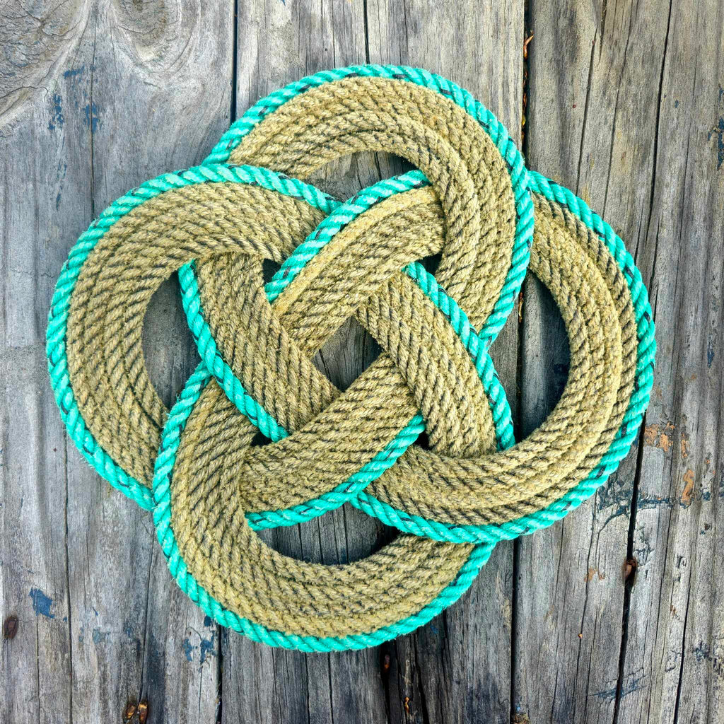Natural Tan & Green Recycled Rope Trivet | Handwoven in Alaska