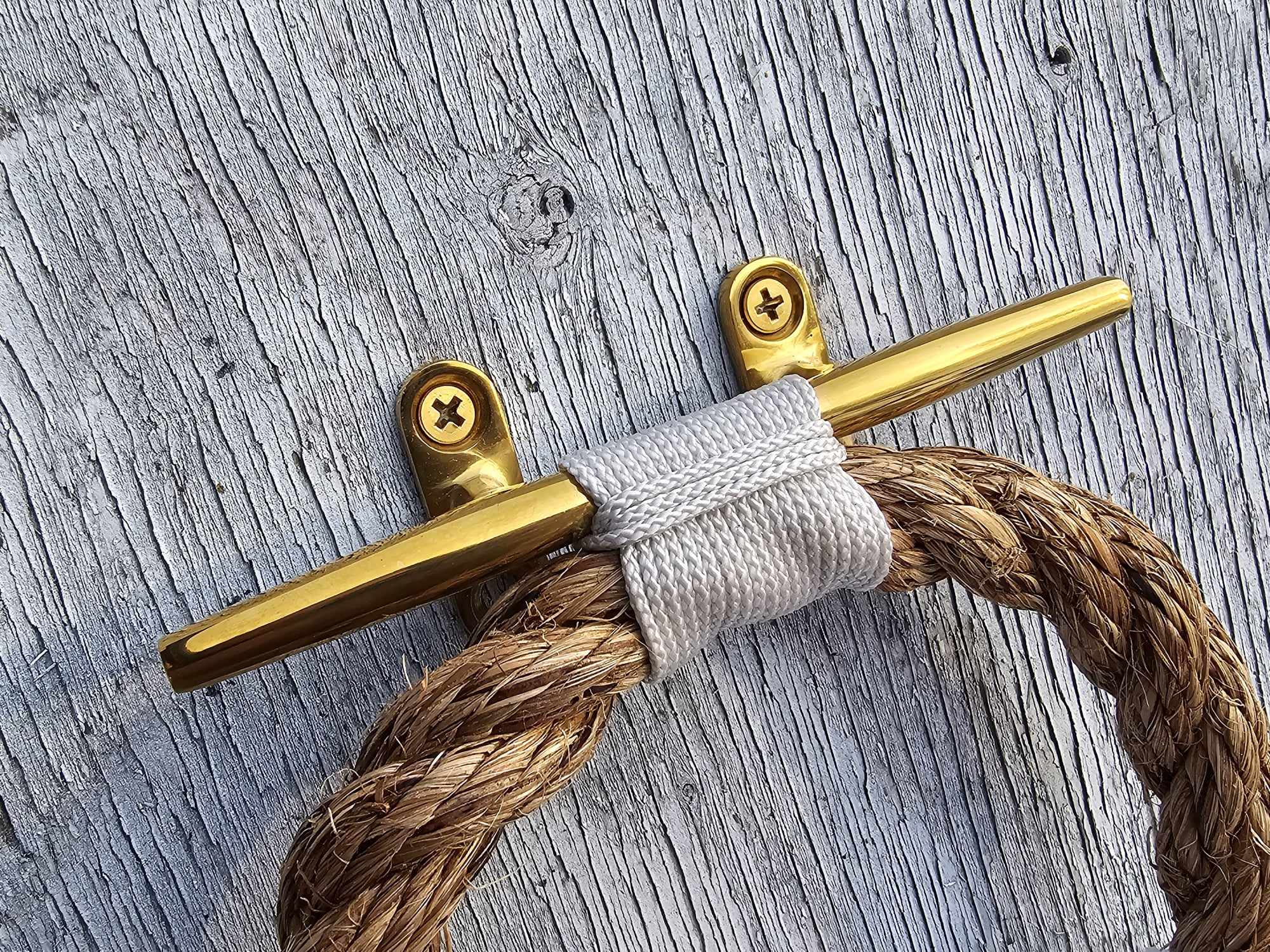 Manila Rope Towel Ring with Brass Cleat | Nautical Bathroom Decor