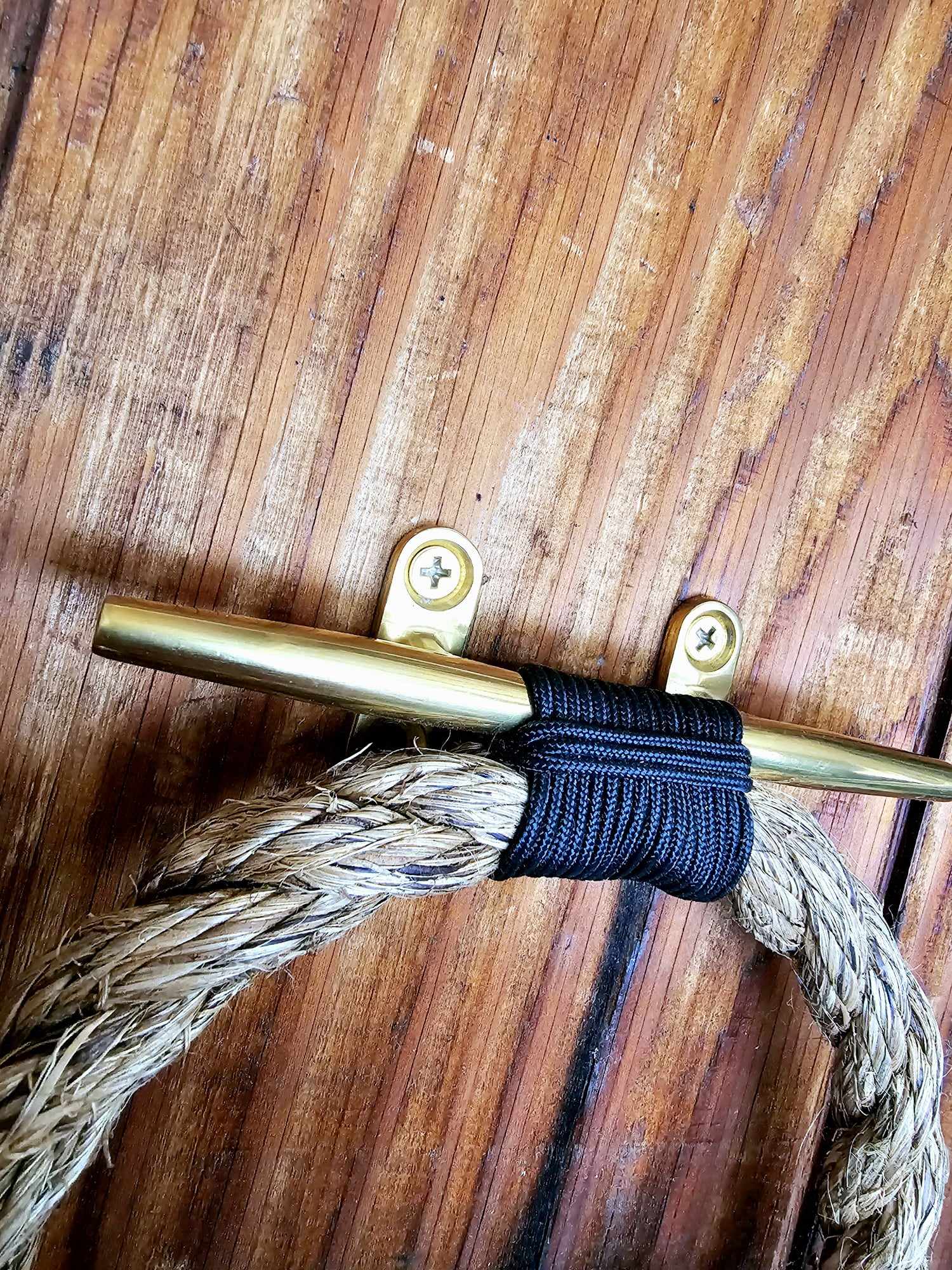 Manila Rope Towel Ring with Brass Cleat | Nautical Bathroom Decor
