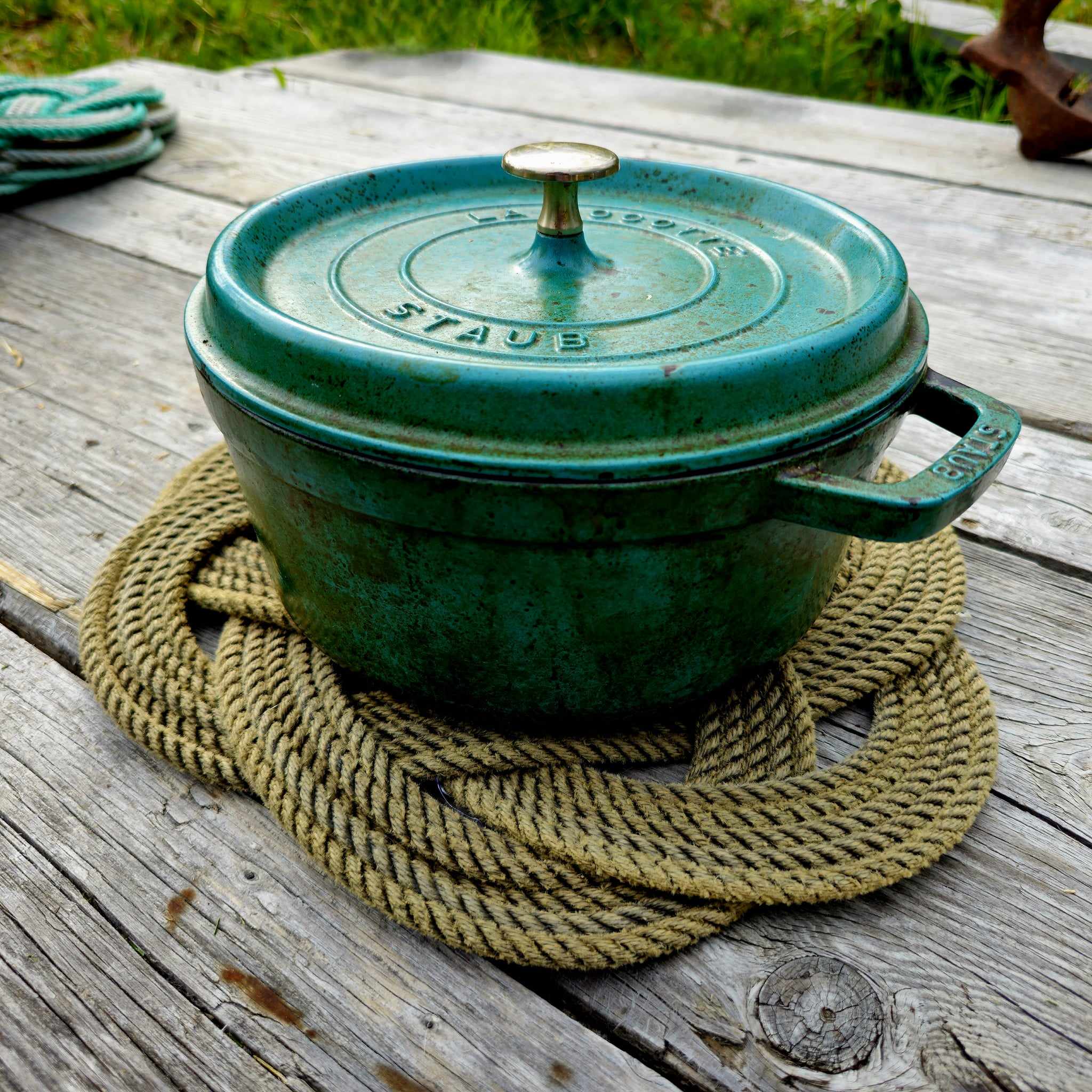 Natural Tan Recycled Rope Trivet | Handwoven in Alaska