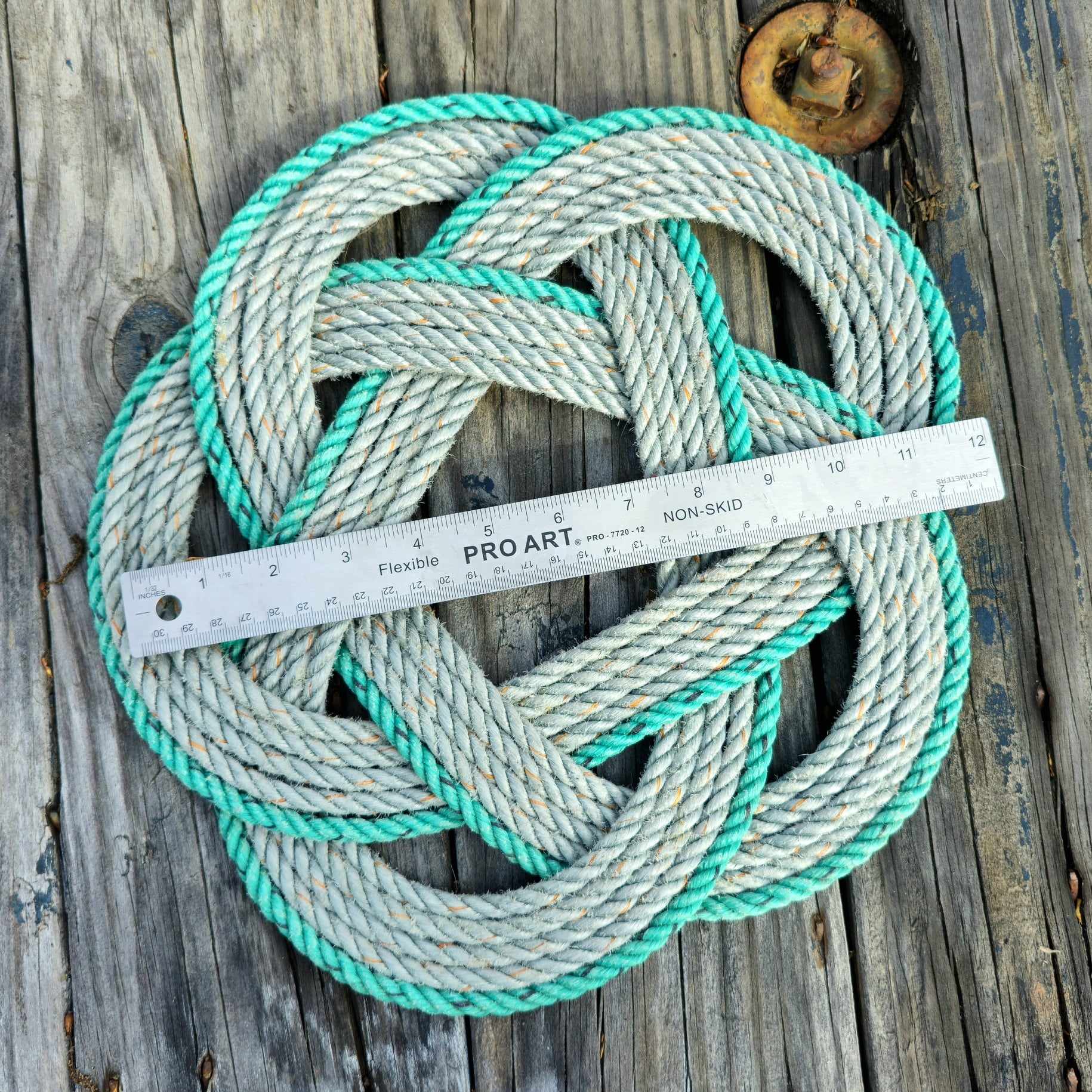 Silver & Green 5-Star Recycled Rope Trivet | Handwoven in Alaska