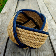 Tan Navy Woven Bowl Basket Catch All ProManila Rope 6"x 6"