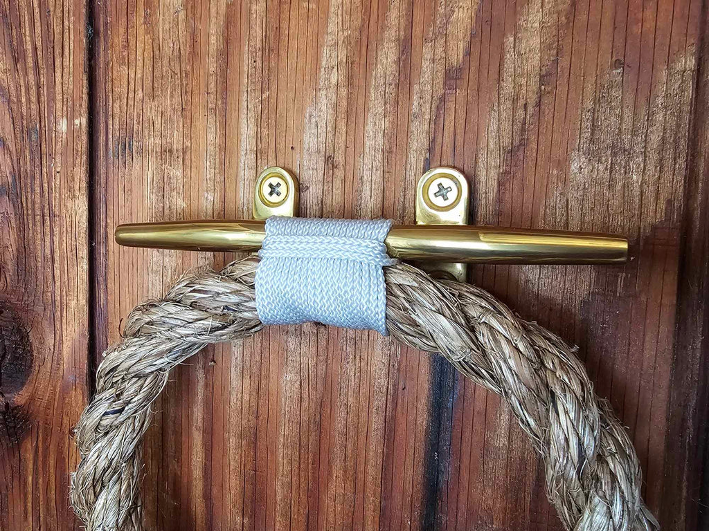 Manila Rope Towel Ring with Brass Cleat | Nautical Bathroom Decor