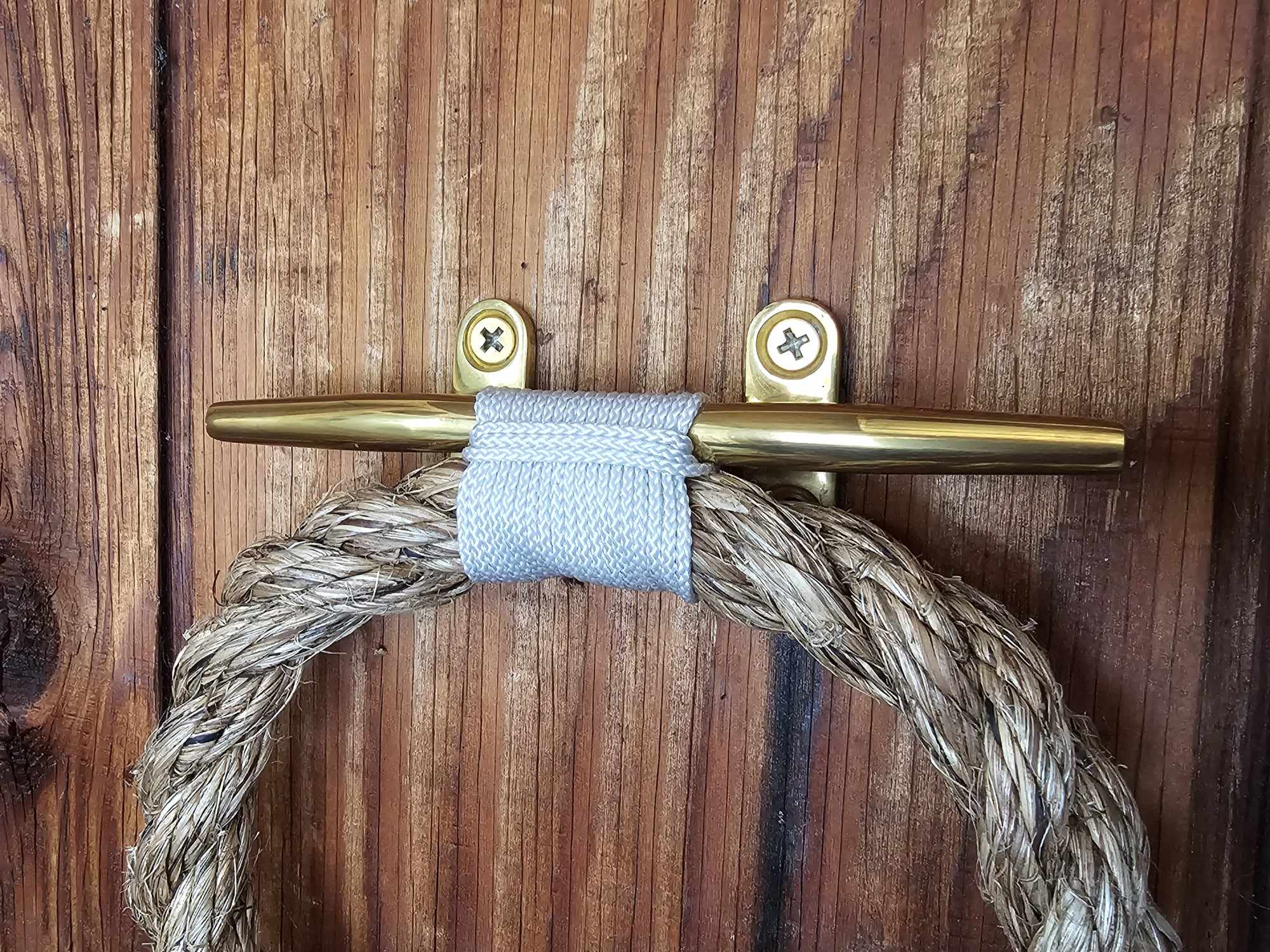 Manila Rope Towel Ring with Brass Cleat | Nautical Bathroom Decor