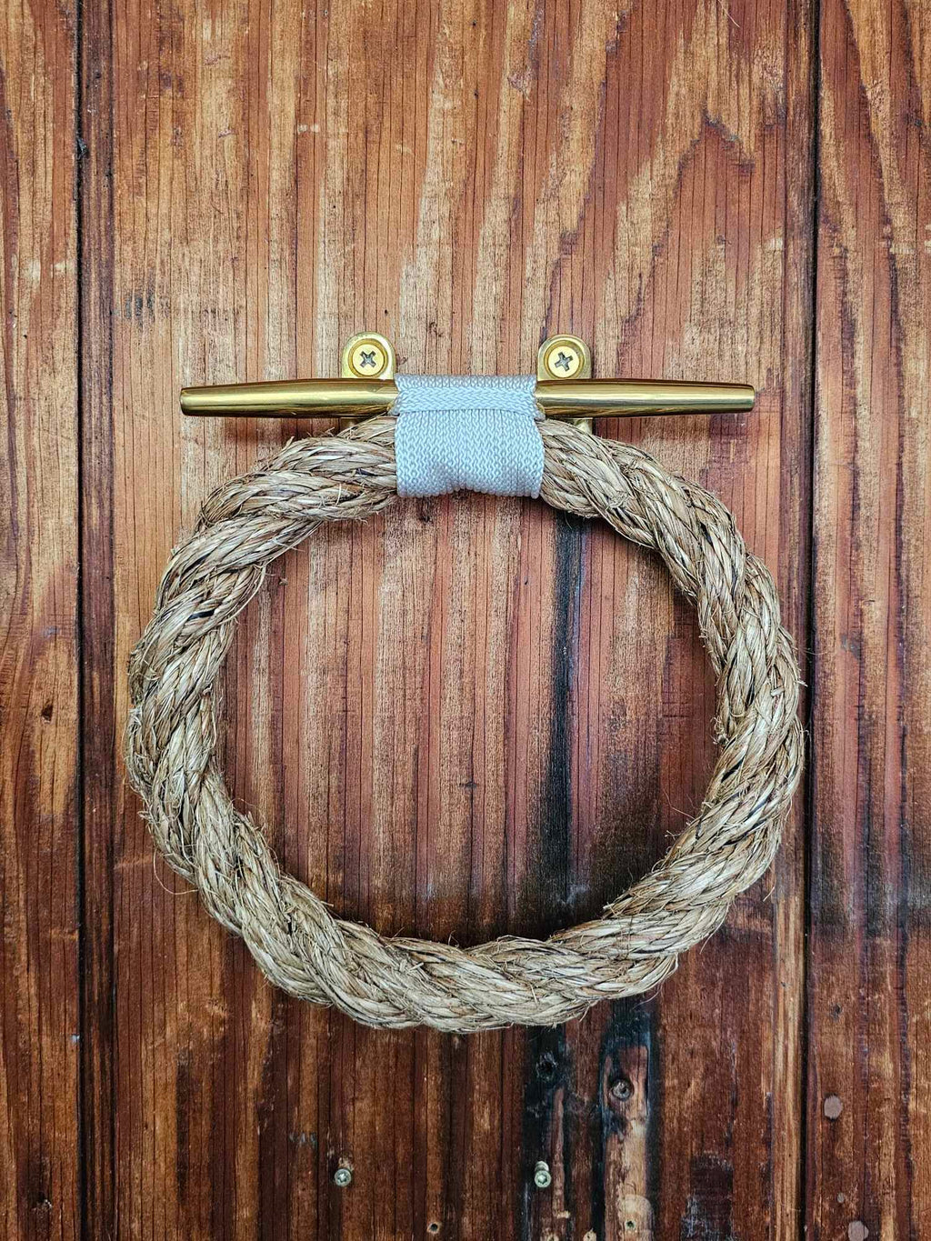 Manila Rope Towel Ring with Brass Cleat | Nautical Bathroom Decor