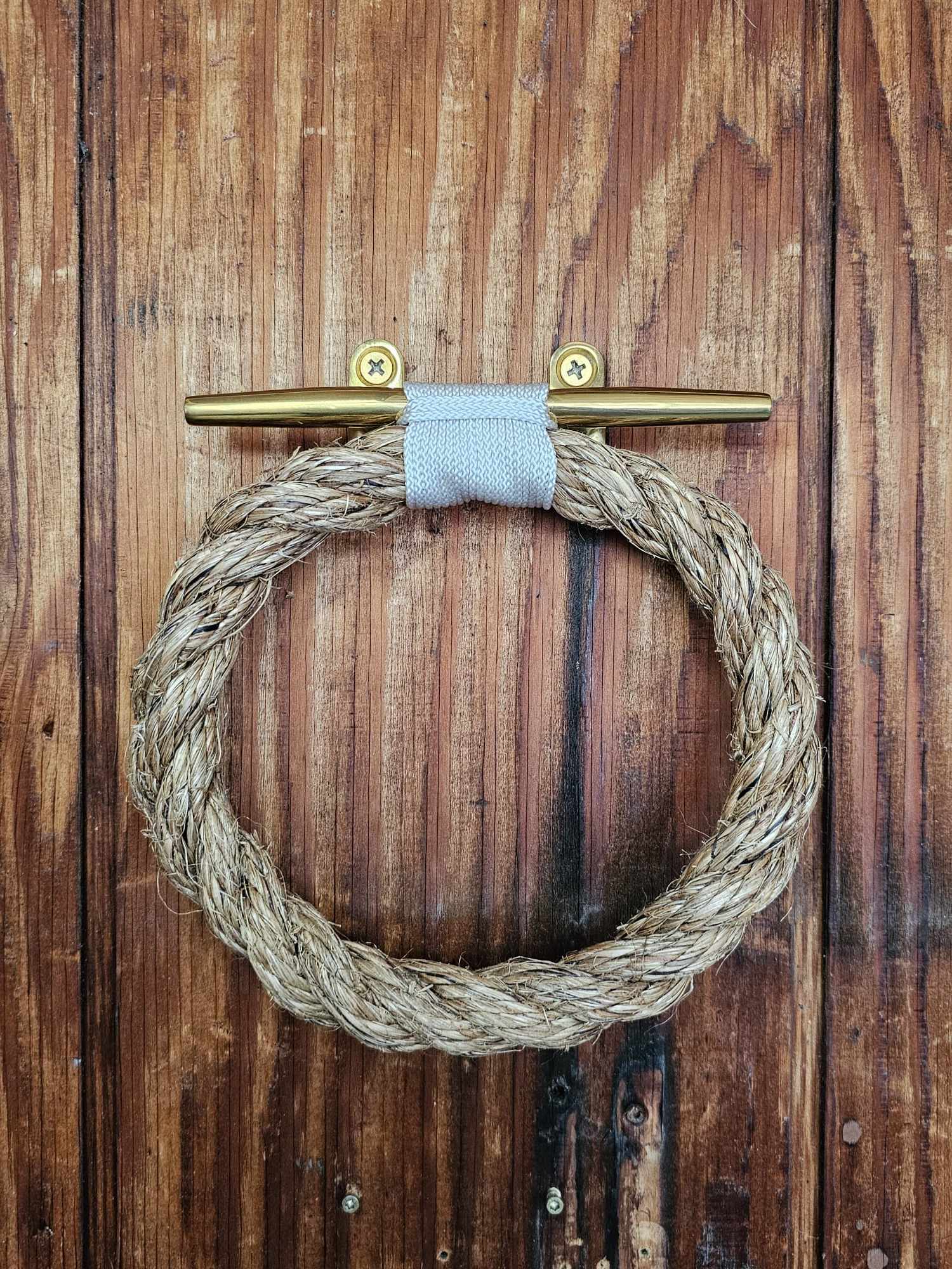 Manila Rope Towel Ring with Brass Cleat | Nautical Bathroom Decor