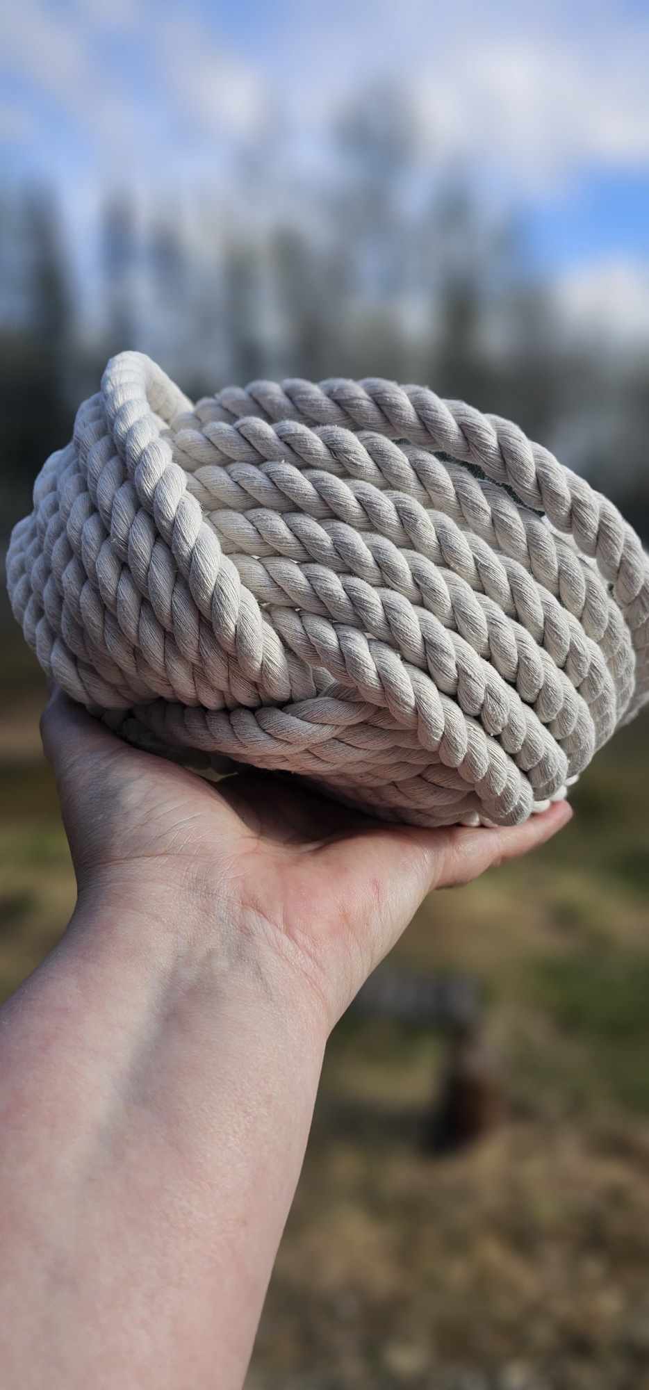 Handwoven Off-White Cotton Rope Bowl | 6" Artisan Nautical Storage