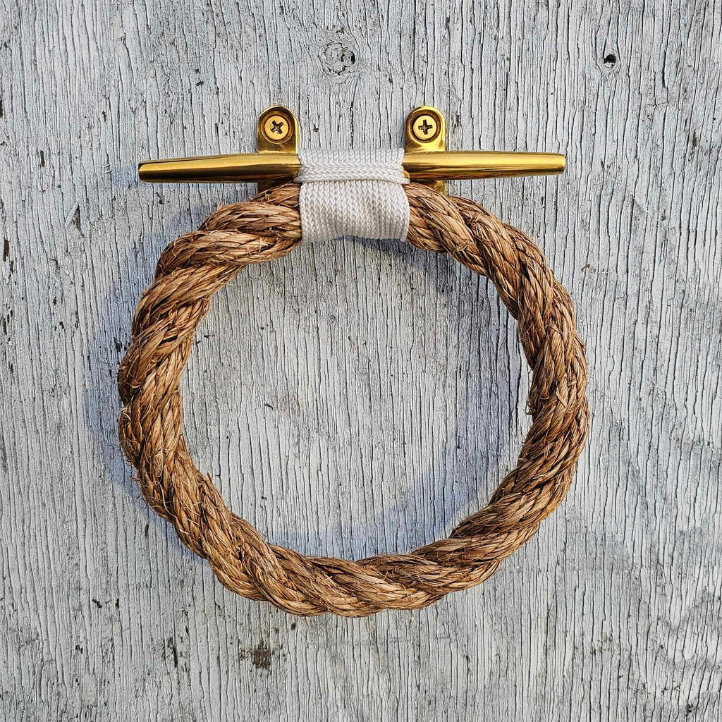 Manila Rope Towel Ring with Brass Cleat | Nautical Bathroom Decor