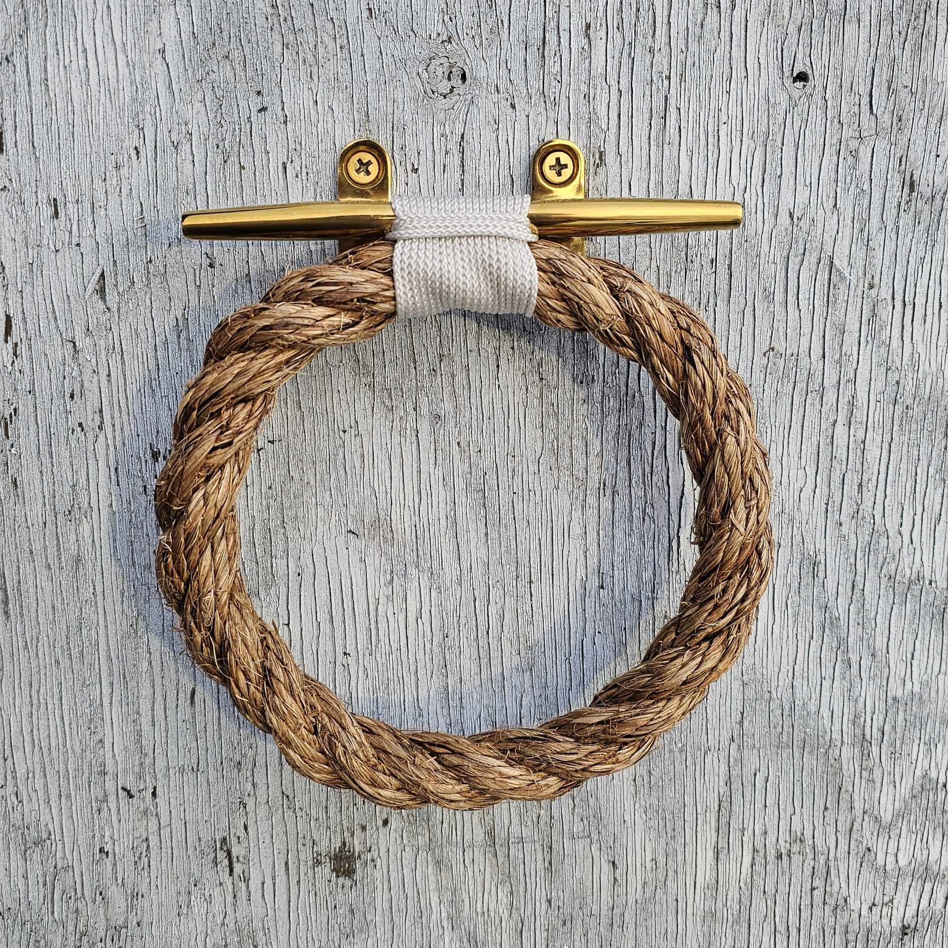 Manila Rope Towel Ring with Brass Cleat | Nautical Bathroom Decor