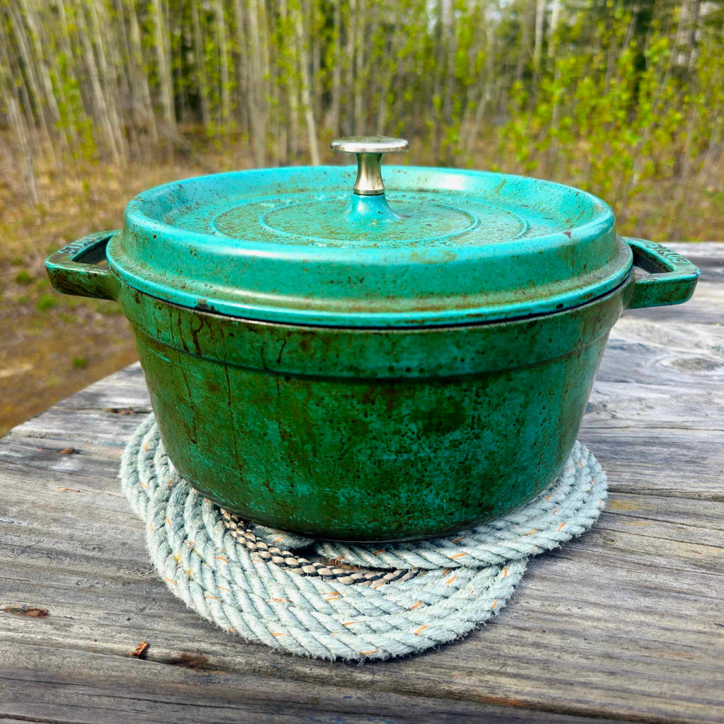 Silver & Speckled Recycled Rope Trivet | Handwoven in Alaska