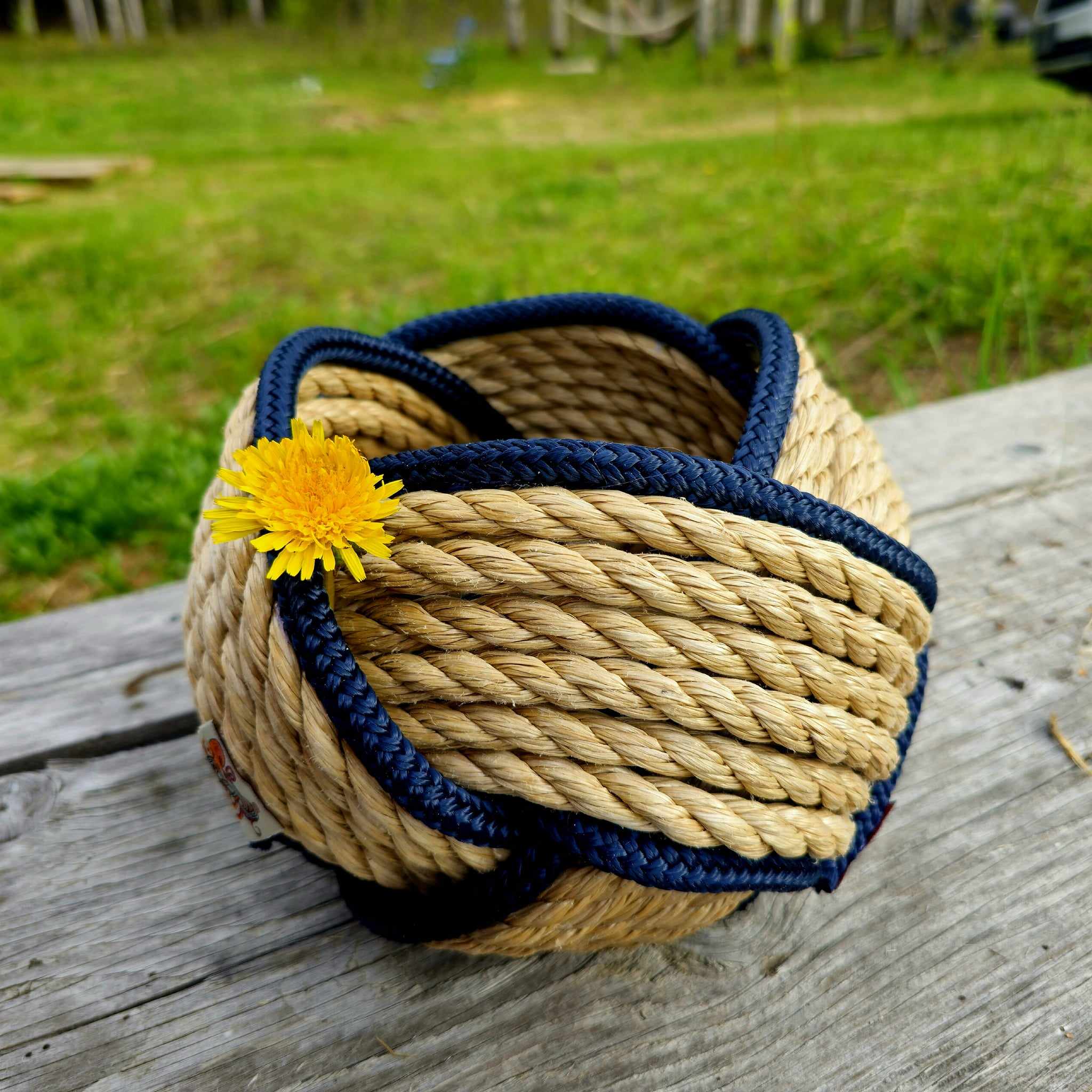 Tan Navy Woven Bowl Basket Catch All ProManila Rope 6"x 6"