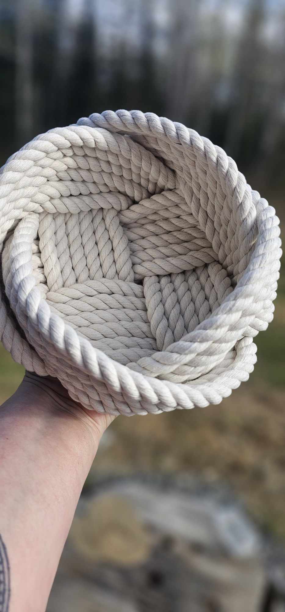 Handwoven Off-White Cotton Rope Bowl | 6" Artisan Nautical Storage