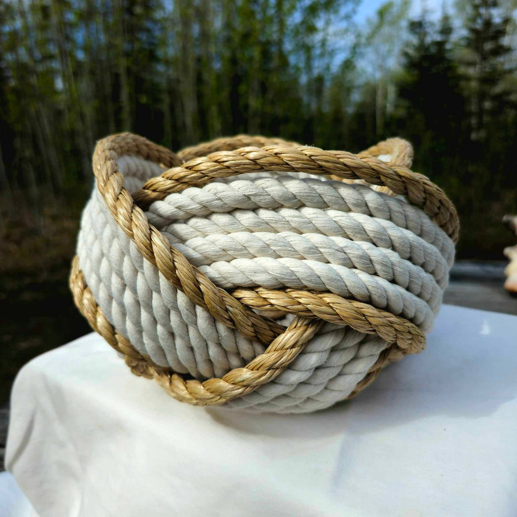 Off-White Cotton & ProManila Nautical Rope Bowl | Handwoven in Alaska