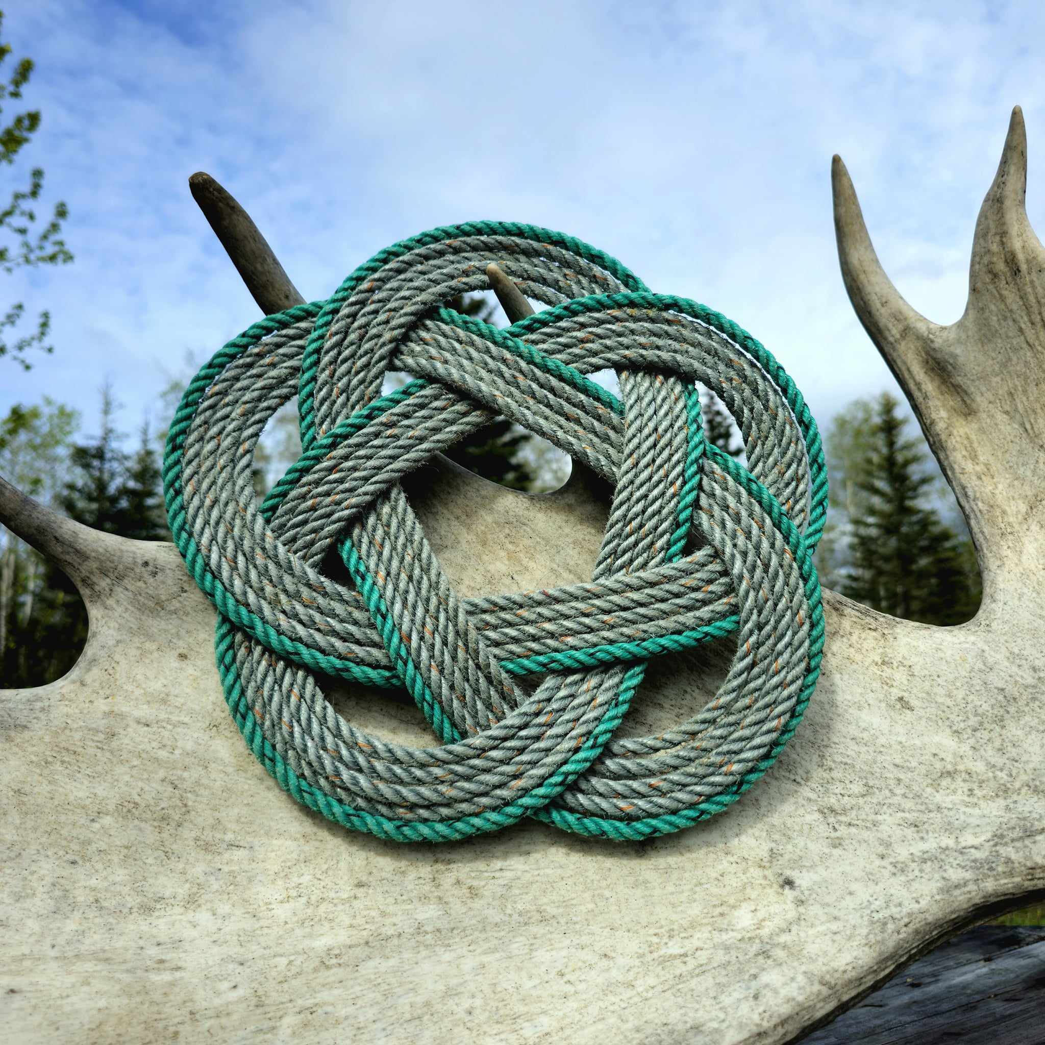 Silver & Green 5-Star Recycled Rope Trivet | Handwoven in Alaska