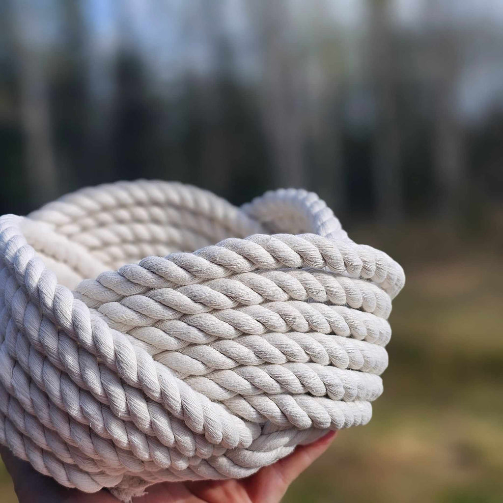 Handwoven Off-White Cotton Rope Bowl | 6" Artisan Nautical Storage