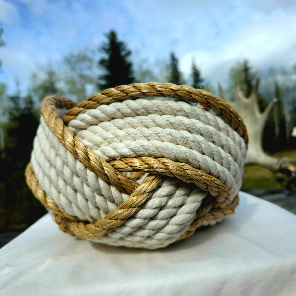 Off-White Cotton & ProManila Nautical Rope Bowl | Handwoven in Alaska