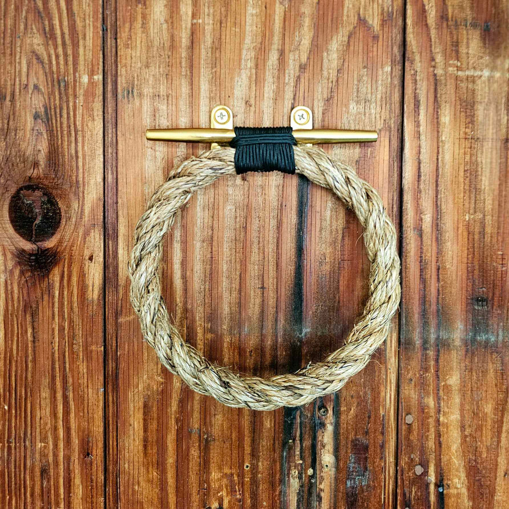 Manila Rope Towel Ring with Brass Cleat | Nautical Bathroom Decor