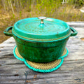 Natural Tan & Green Recycled Rope Trivet | Handwoven in Alaska