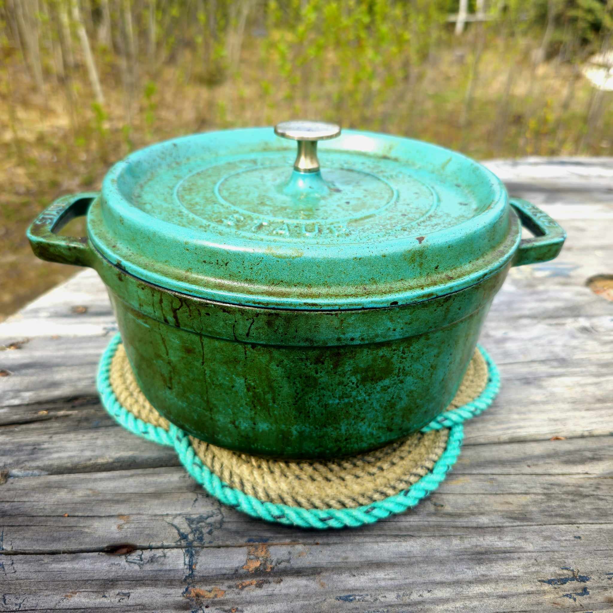 Rope Trivet Tan and Green