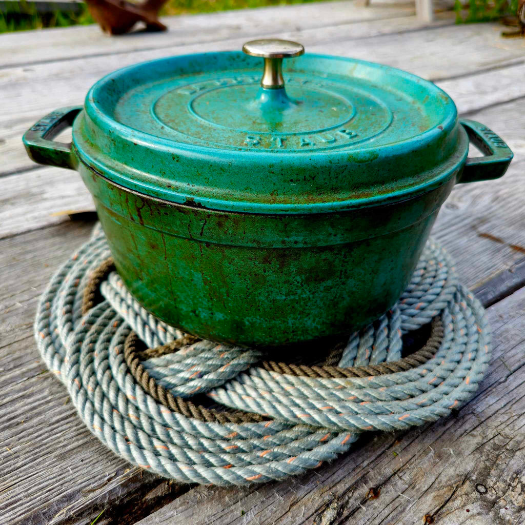 Silver & Gold Recycled Rope Trivet | Handwoven in Alaska