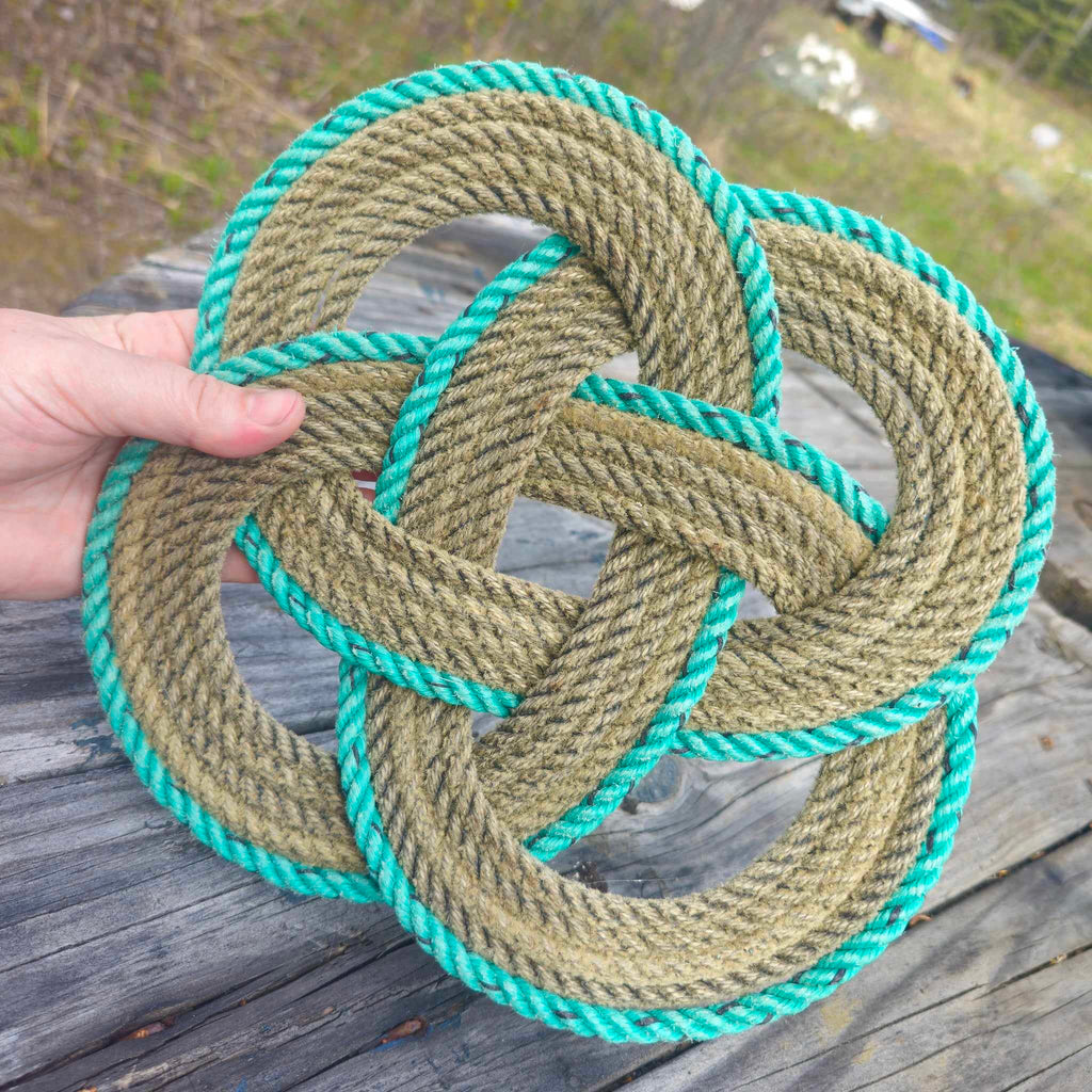 Natural Tan & Green Recycled Rope Trivet | Handwoven in Alaska