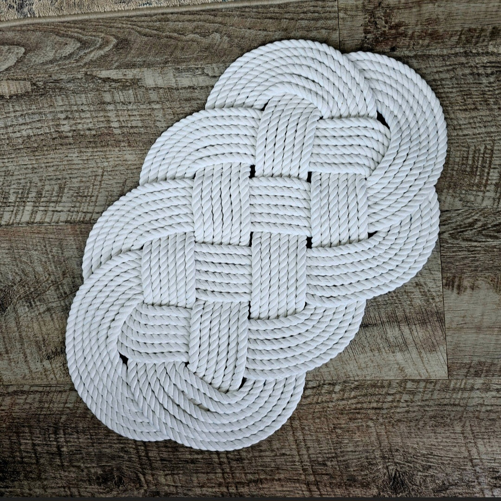 Off-White Ocean Plait Rope Rug | 30" x 15" Handwoven Alaskan Entry Mat