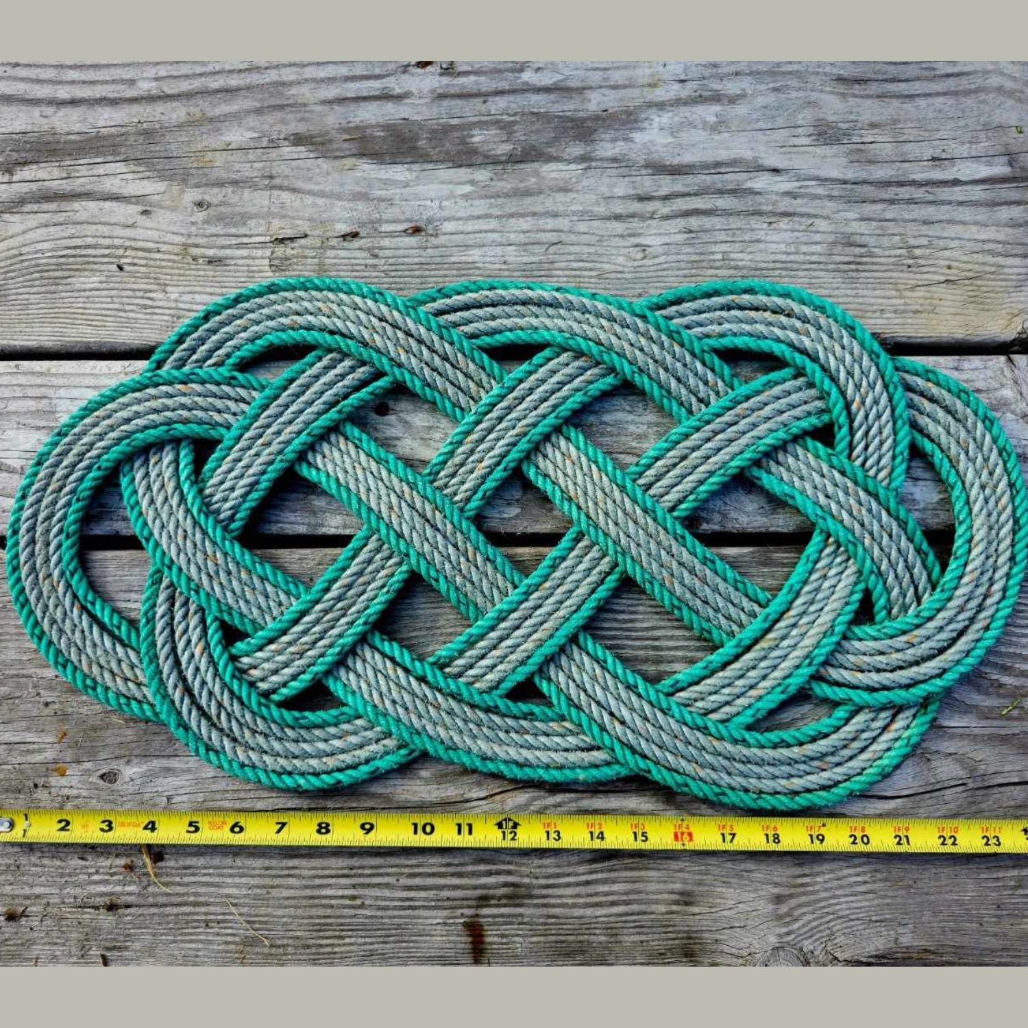 Silver & Deep Sea Green Recycled Rope Centerpiece Trivet | Handwoven in Alaska