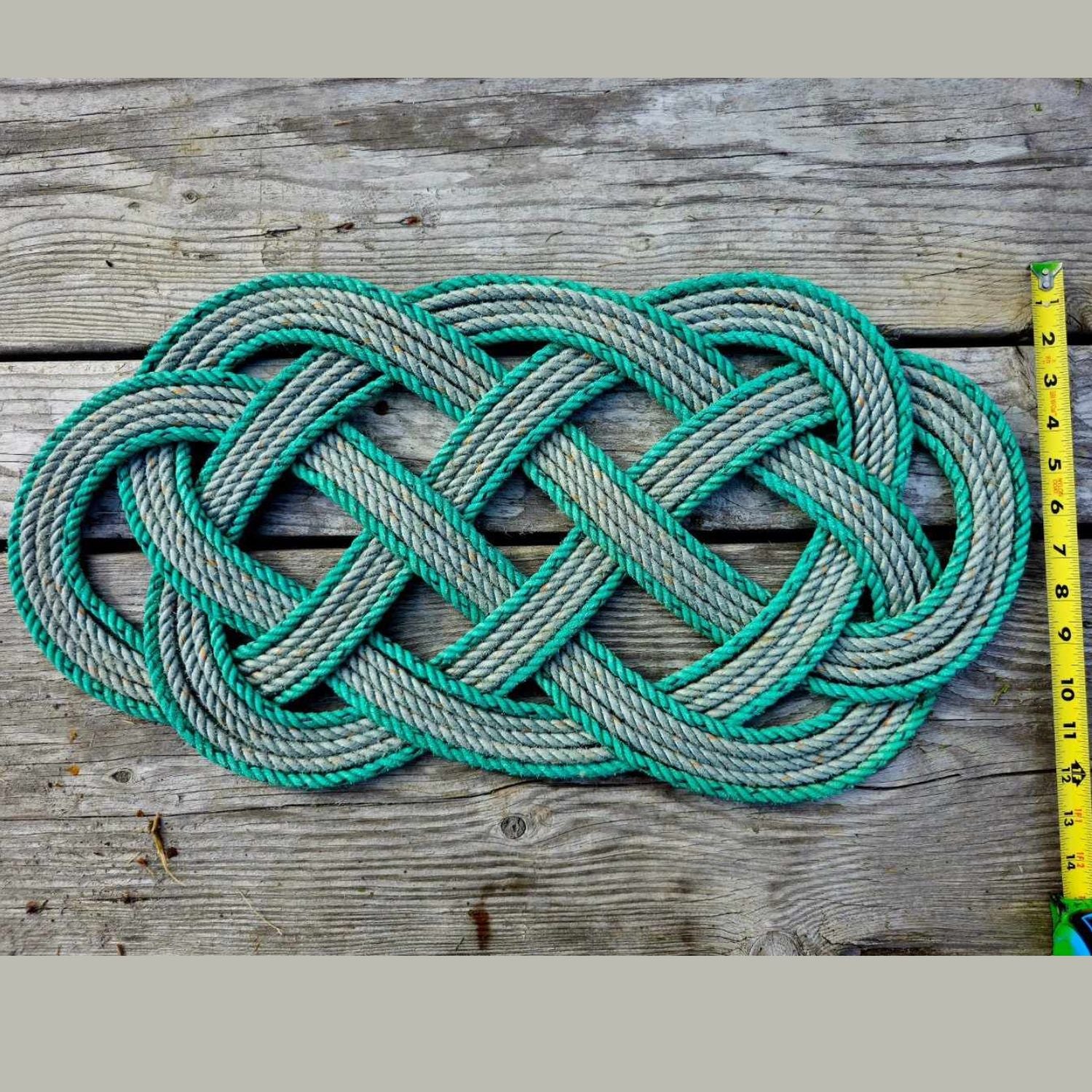 Silver & Deep Sea Green Recycled Rope Centerpiece Trivet | Handwoven in Alaska