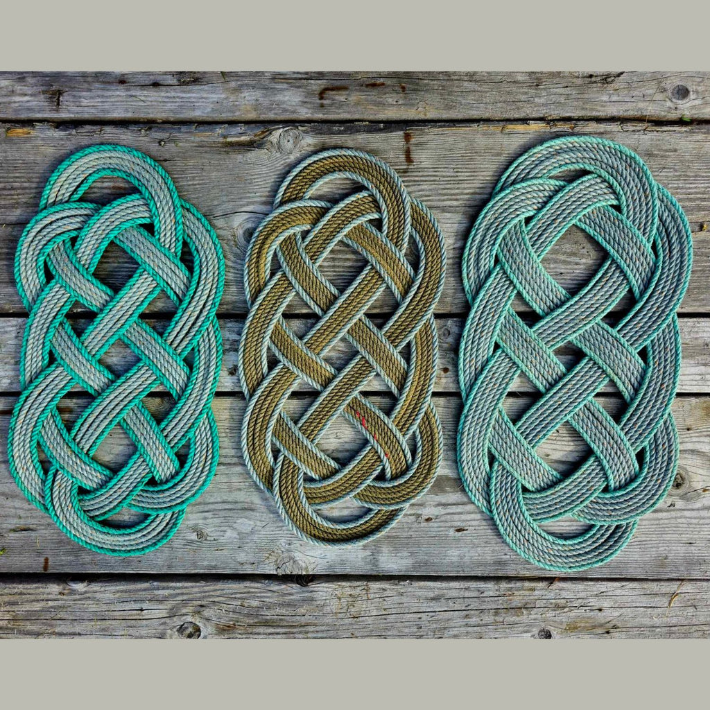 Silver & Deep Sea Green Recycled Rope Centerpiece Trivet | Handwoven in Alaska