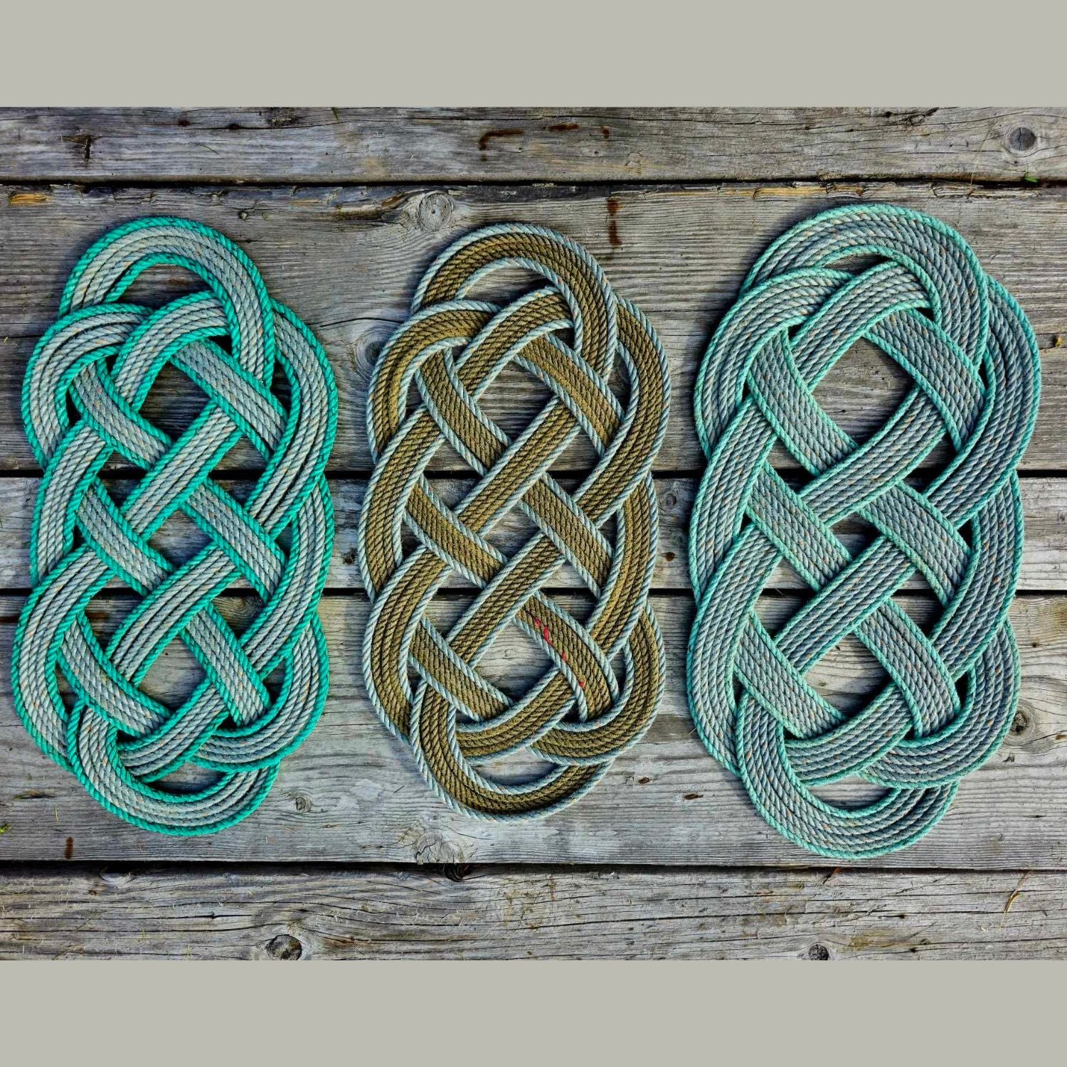 Silver & Deep Sea Green Recycled Rope Centerpiece Trivet | Handwoven in Alaska