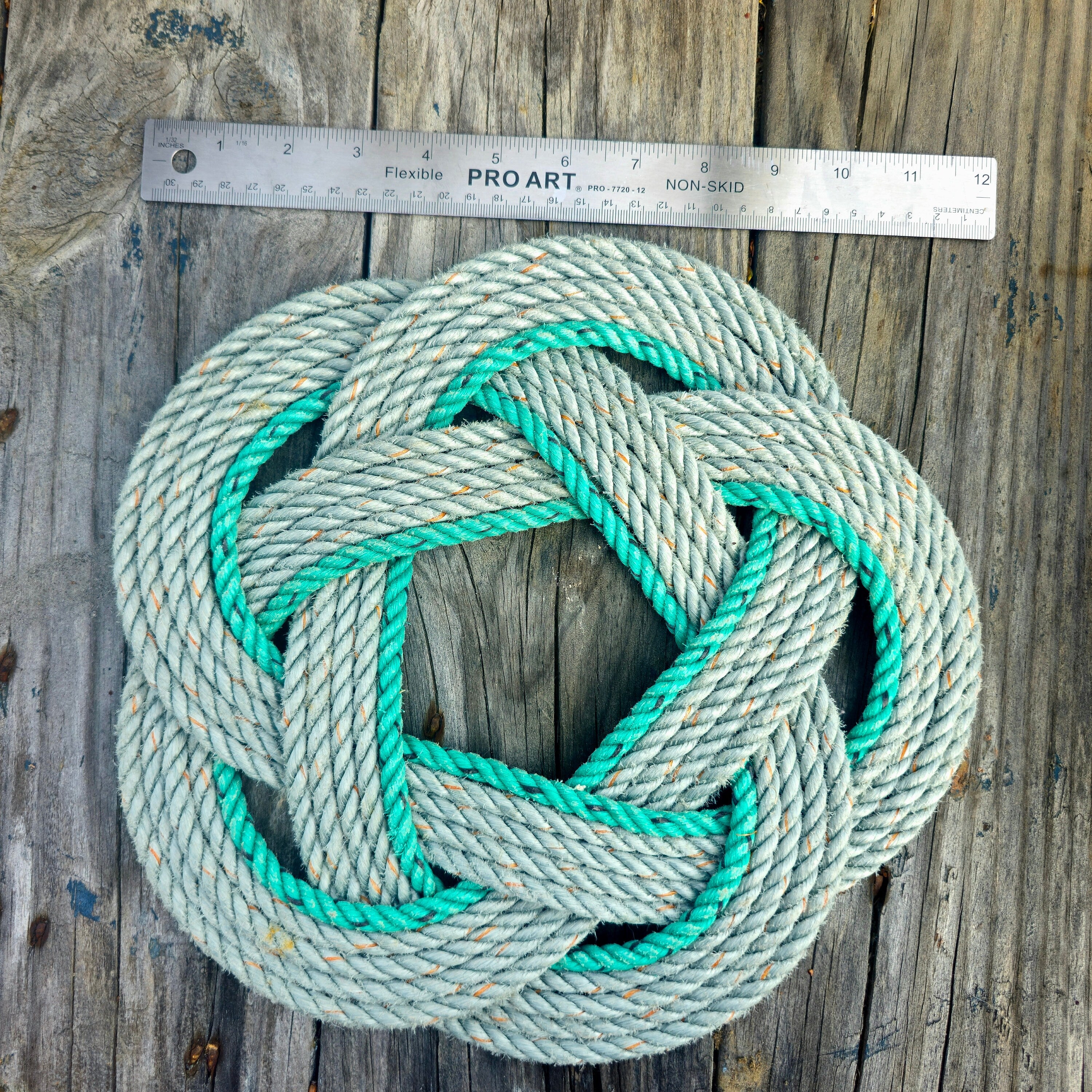 Silver & Green 5-Star Recycled Rope Trivet | Handwoven in Alaska