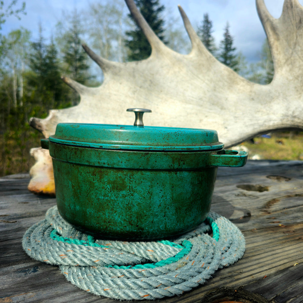 Silver & Speckled Handwoven Rope Trivet | Recycled Alaskan Fishing Rope