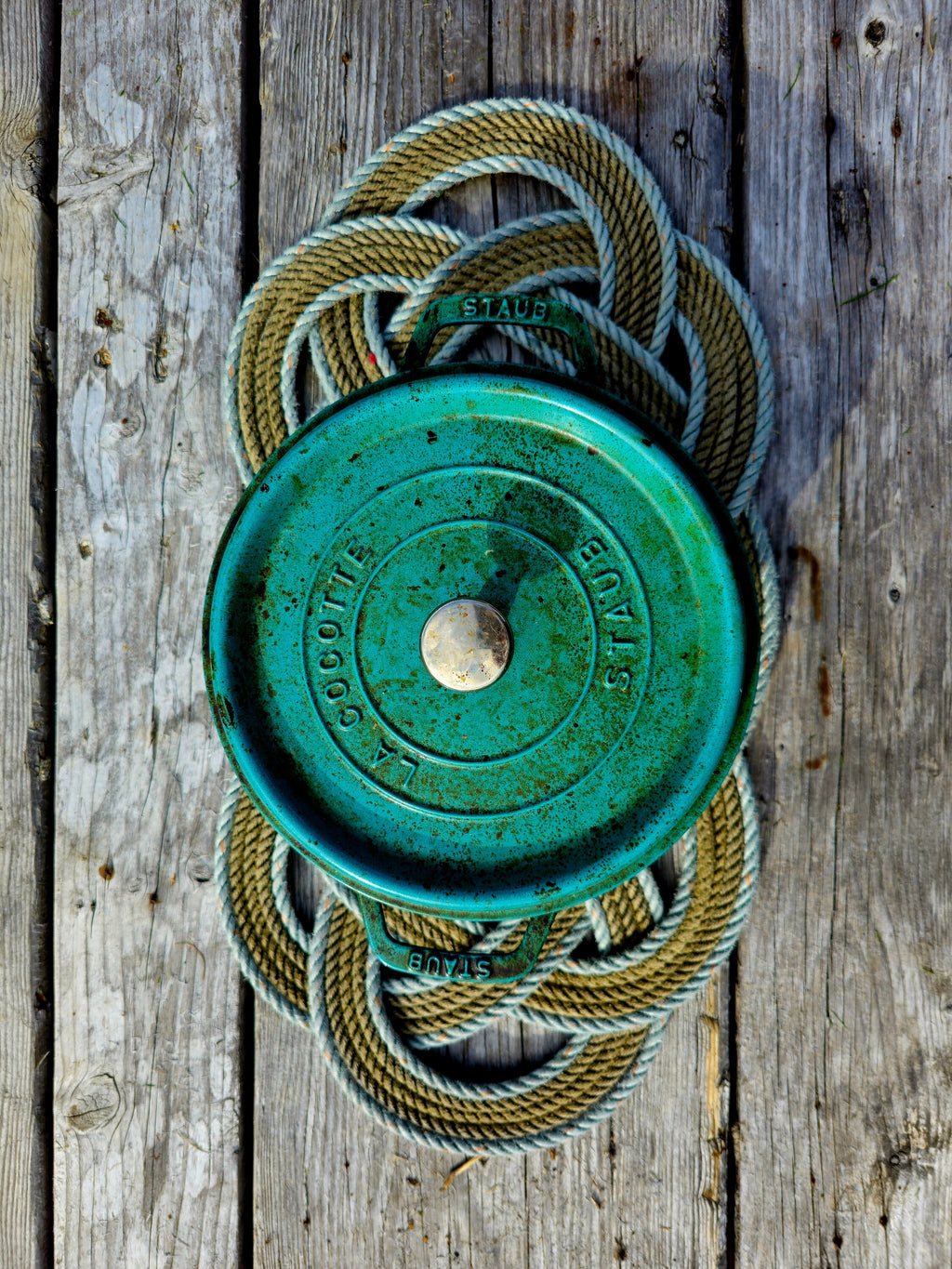Silver & Gold Recycled Rope Centerpiece Trivet | Handwoven in Alaska