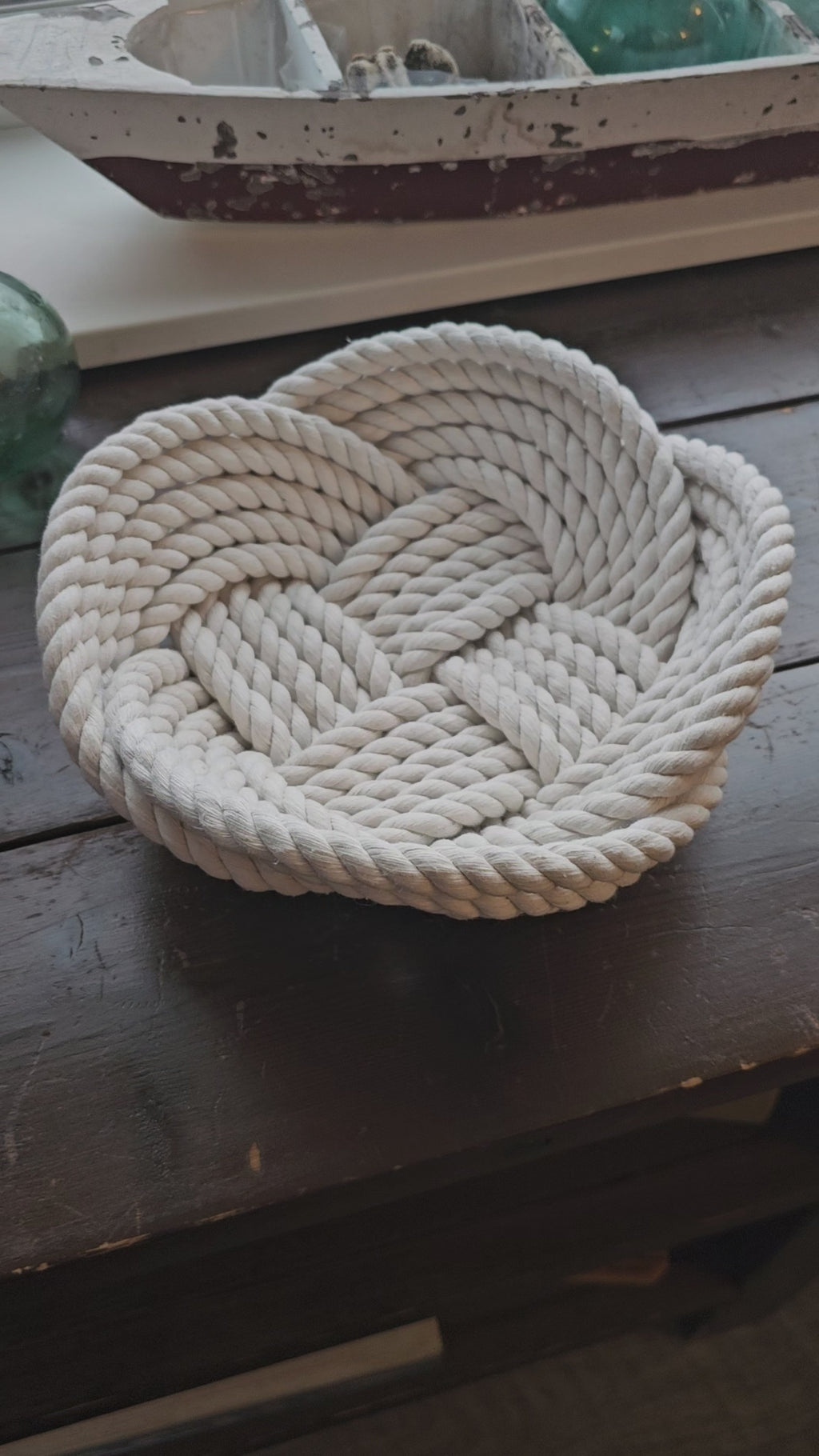 Handwoven Off-White Cotton Rope Bowl | Nautical Home Storage