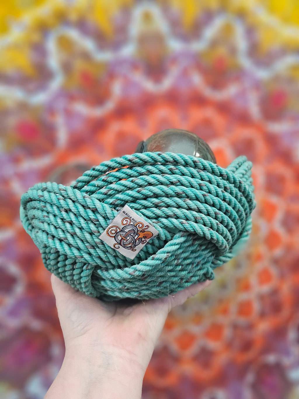 Deep Sea Green Handwoven Rope Bowl | Large Recycled Alaskan Fishing Rope Centerpiece