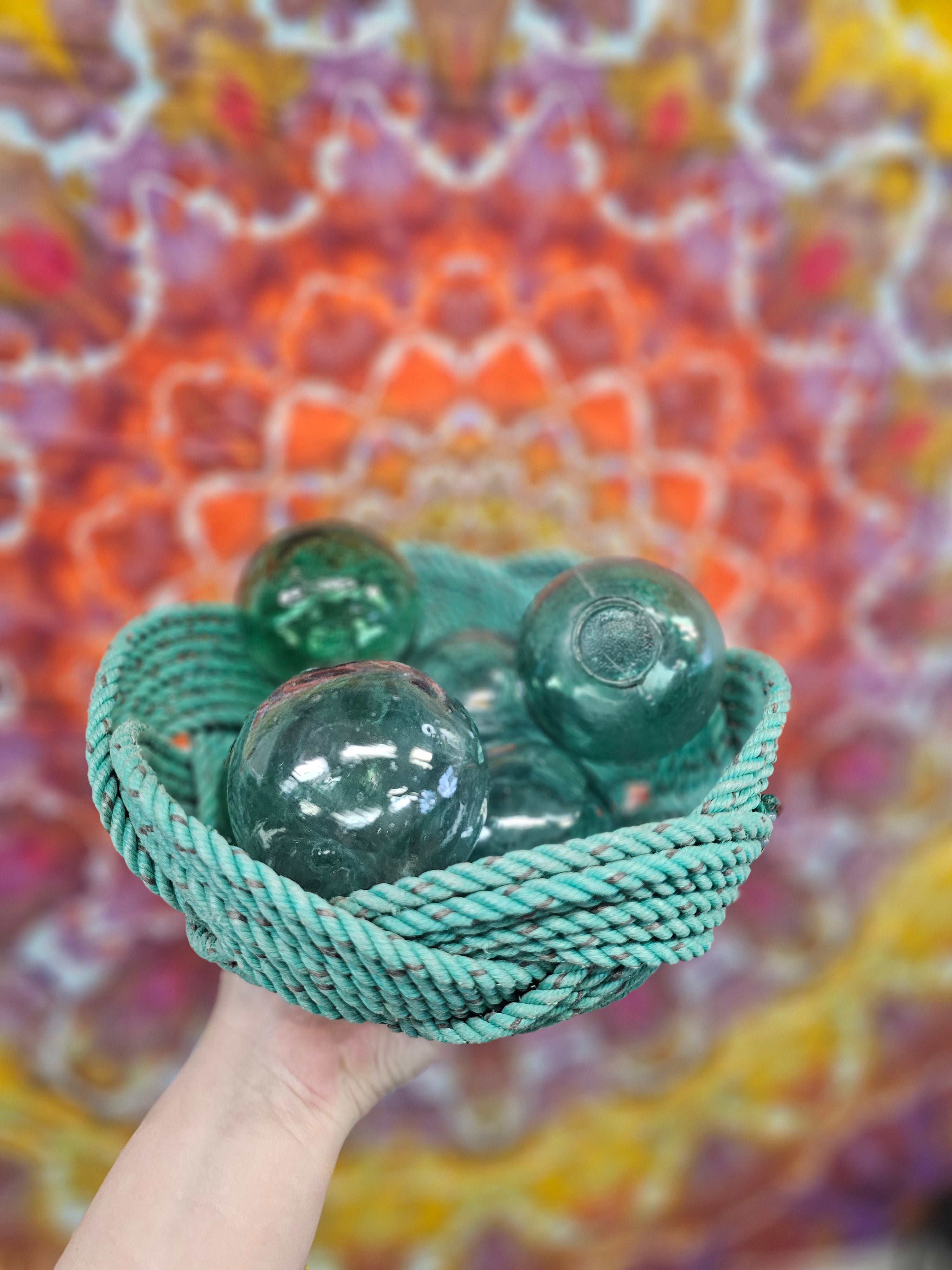 Deep Sea Green Handwoven Rope Bowl | Large Recycled Alaskan Fishing Rope Centerpiece