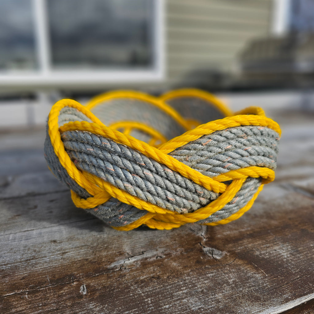 Grey & Yellow Large Handwoven Rope Bowl | Robust Recycled Alaskan Fishing Rope