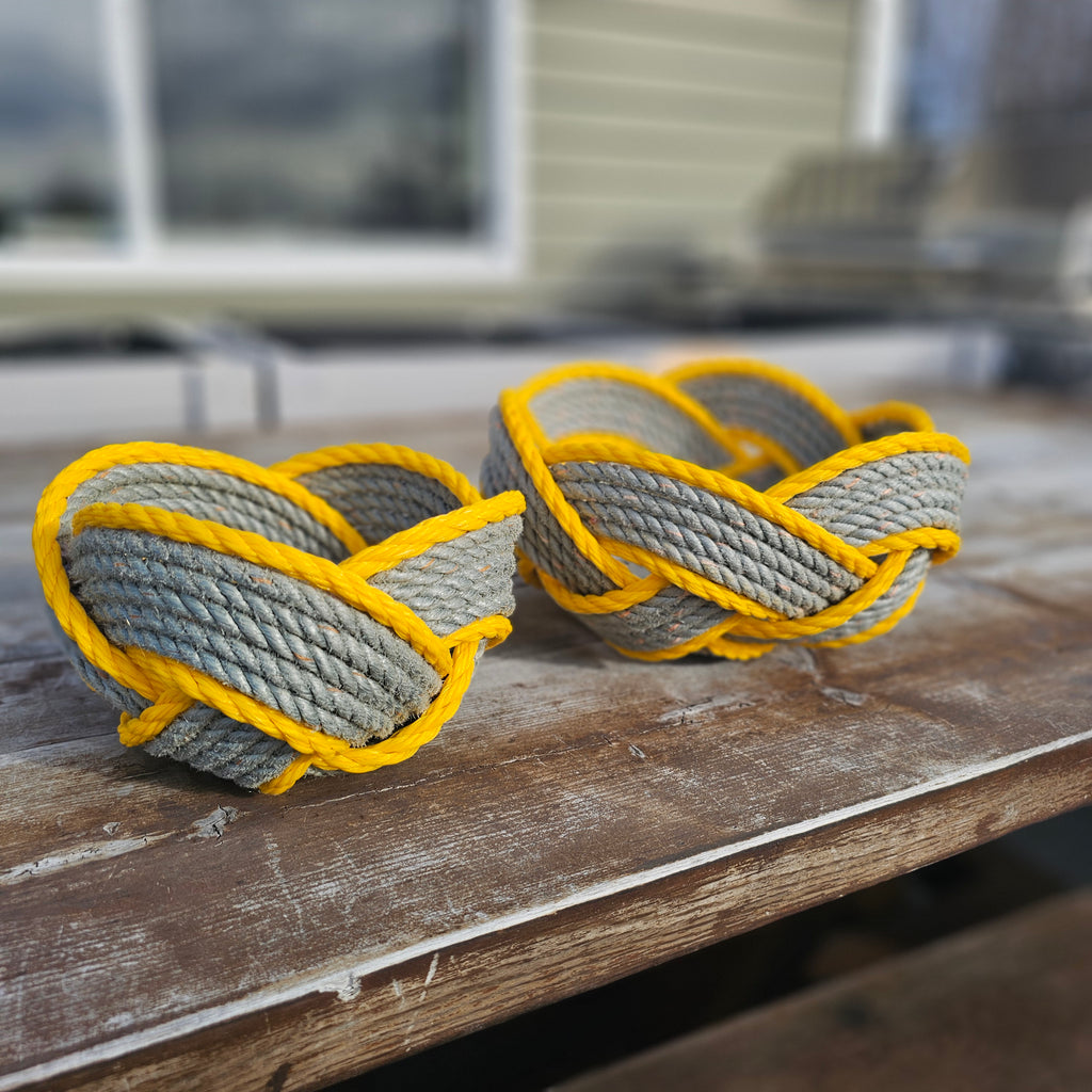 Grey & Yellow Large Handwoven Rope Bowl | Robust Recycled Alaskan Fishing Rope