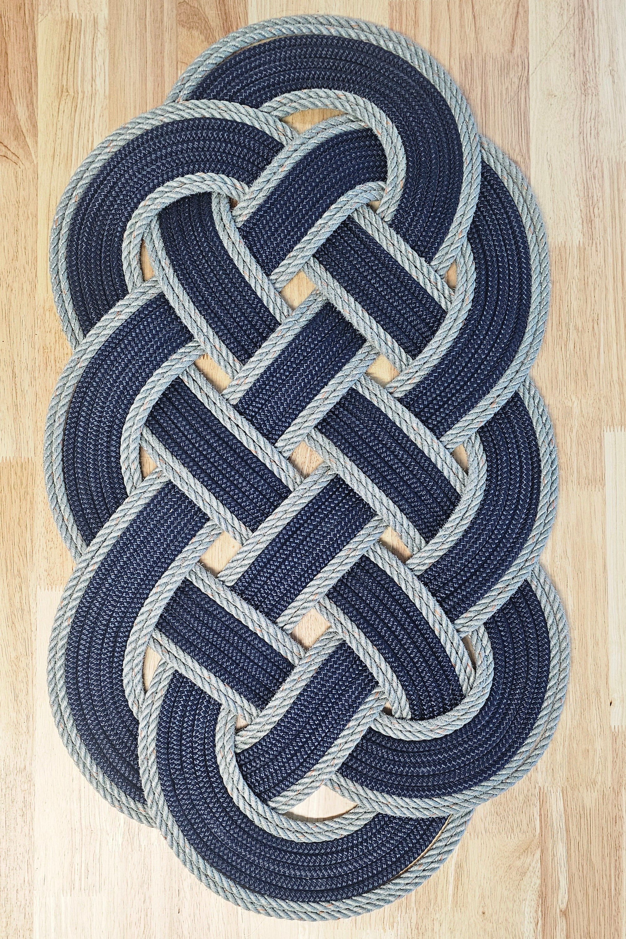 Rope Rug Navy with Silver Accent 34" x 15"