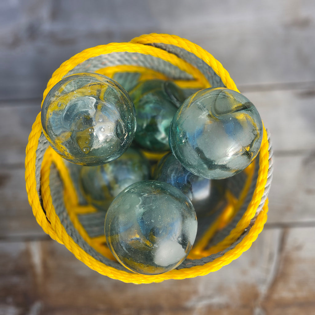 Grey & Yellow Large Handwoven Rope Bowl | Robust Recycled Alaskan Fishing Rope