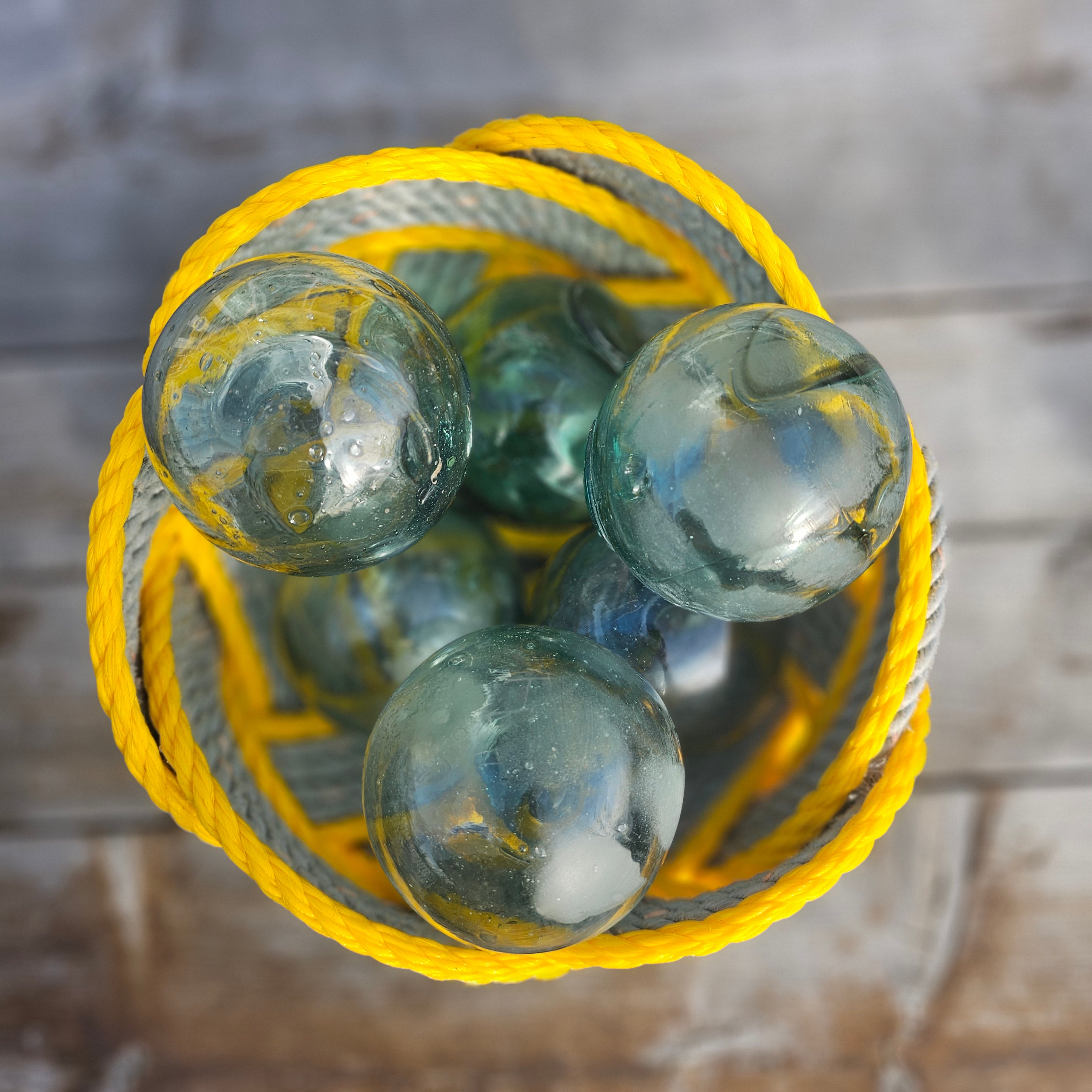 Grey & Yellow Large Handwoven Rope Bowl | Robust Recycled Alaskan Fishing Rope